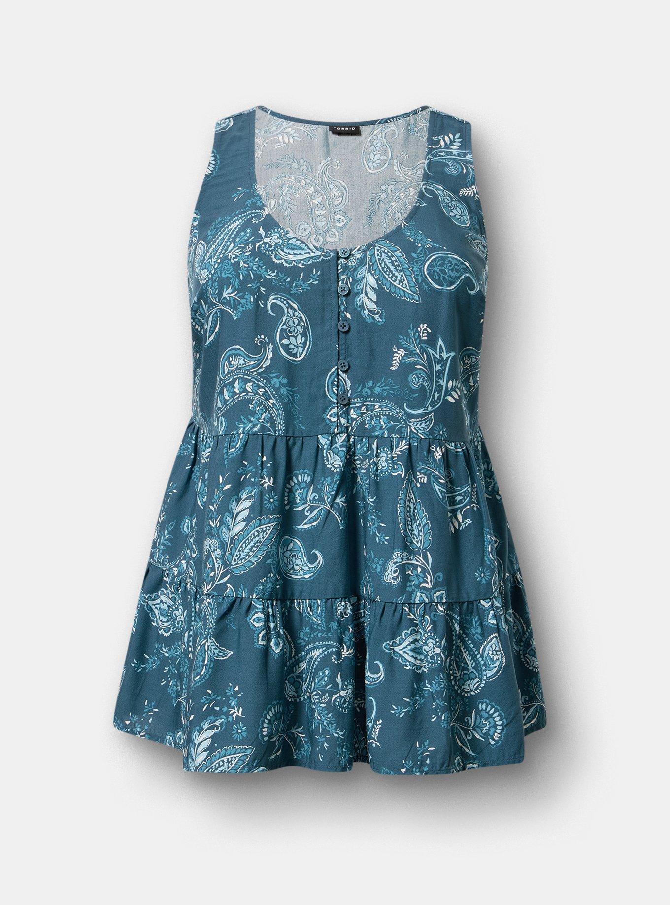 Challis Tiered Tunic Tank, SWEETHEART PAISLEY NAVY, flat