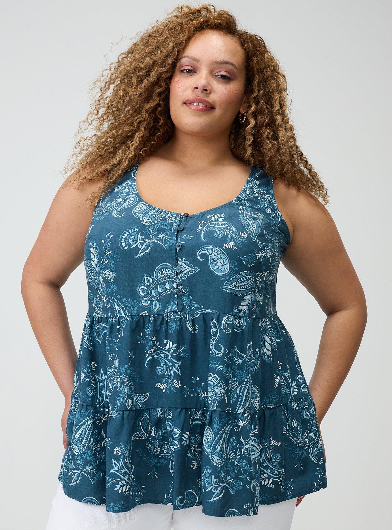 Challis Tiered Tunic Tank, SWEETHEART PAISLEY NAVY, hi-res