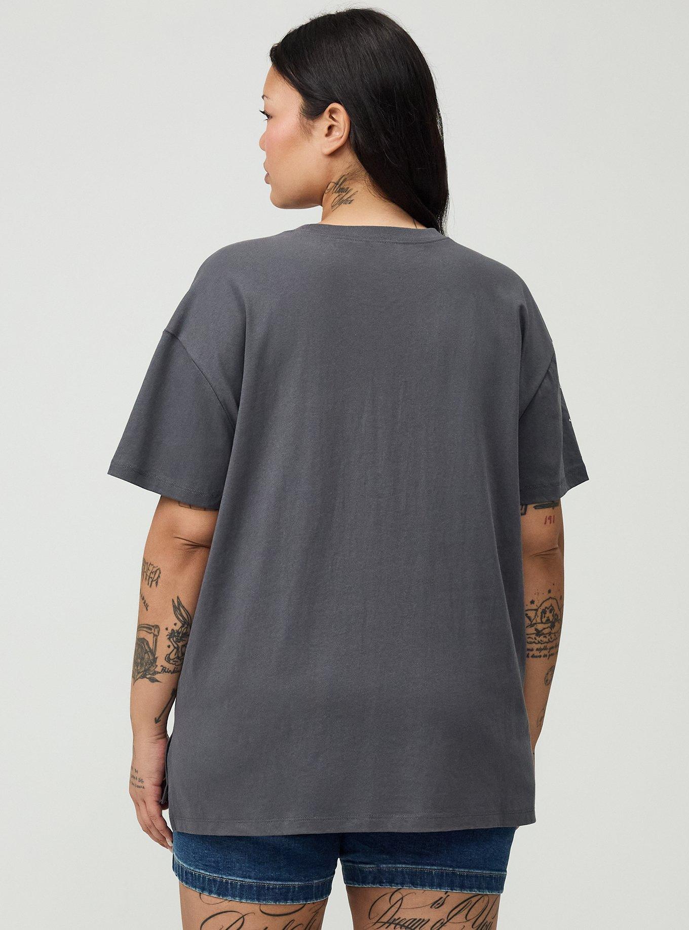 Cotton Jersey Rhinestone Step Hem Relaxed Tee, MAGNET, alternate