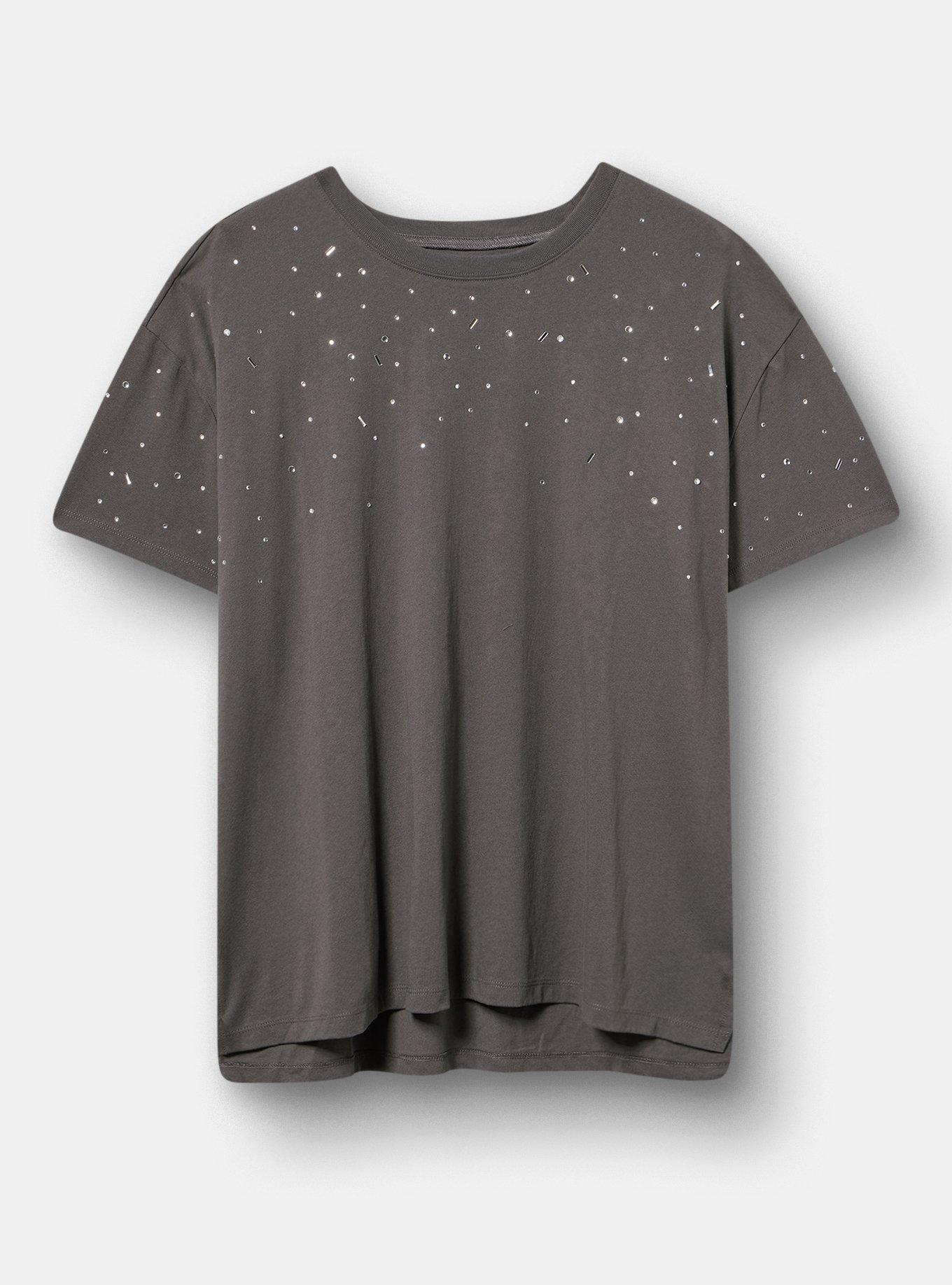 Cotton Jersey Rhinestone Step Hem Relaxed Tee, MAGNET, flat