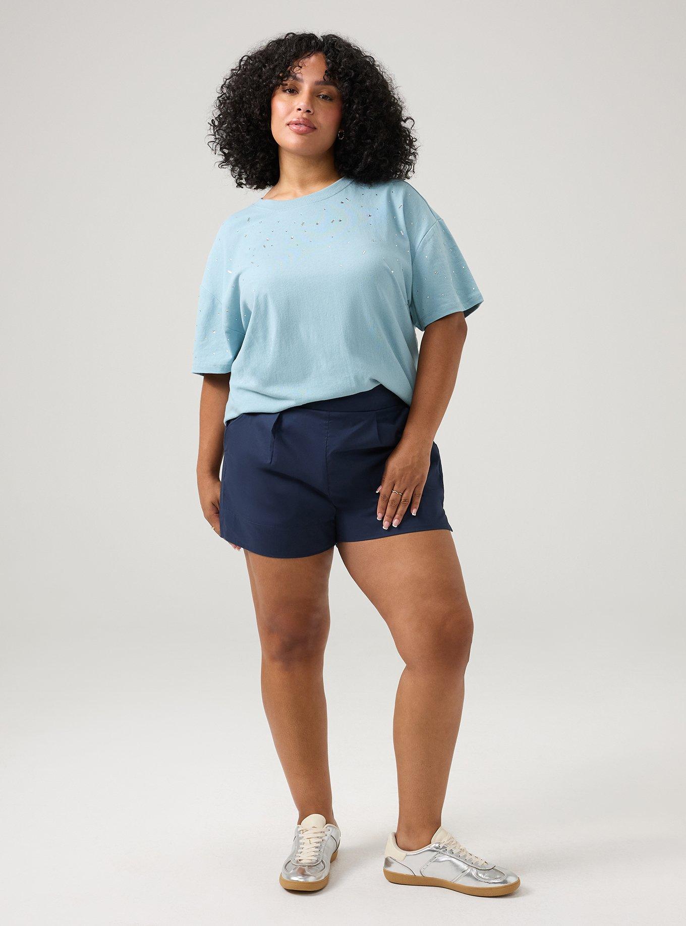 Cotton Jersey Rhinestone Step Hem Relaxed Tee, STONE BLUE, alternate
