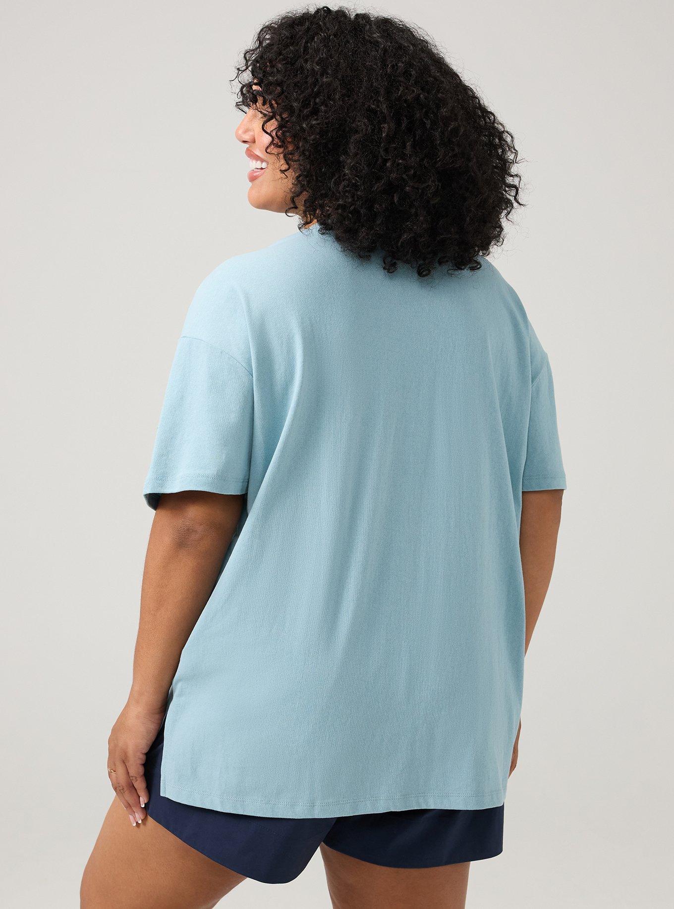 Cotton Jersey Rhinestone Step Hem Relaxed Tee, STONE BLUE, alternate