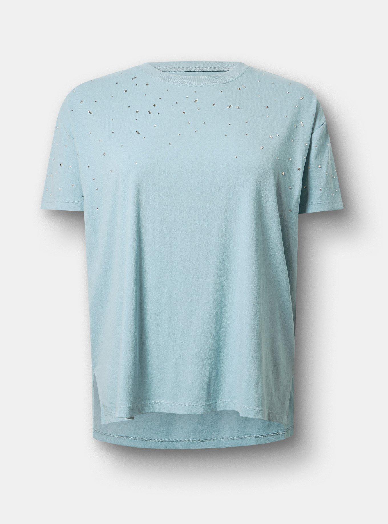 Cotton Jersey Rhinestone Step Hem Relaxed Tee, STONE BLUE, flat