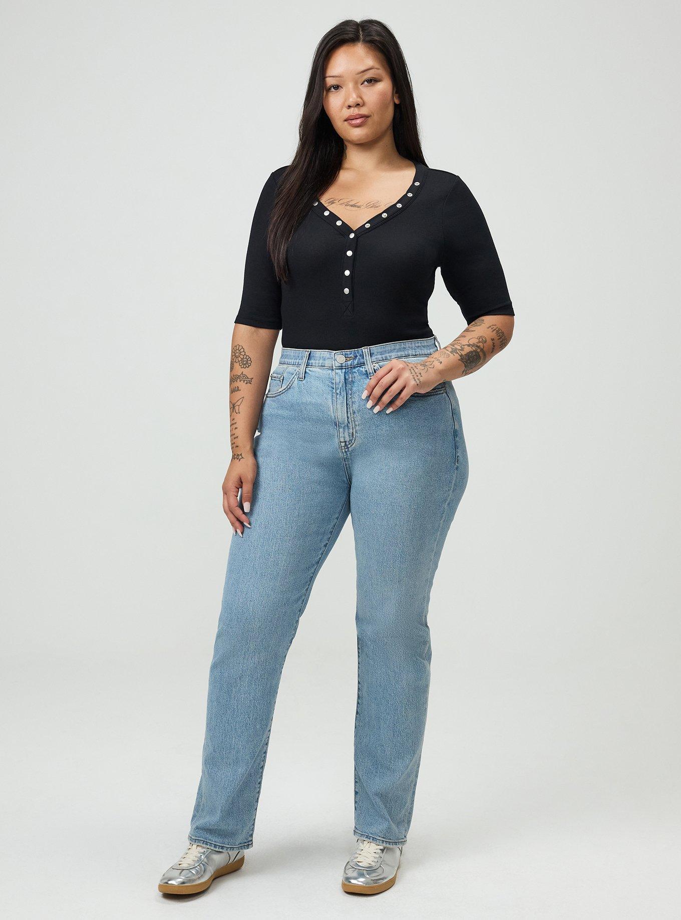 Plus Size Cotton Modal Rib Curved Henley Top, DEEP BLACK, alternate