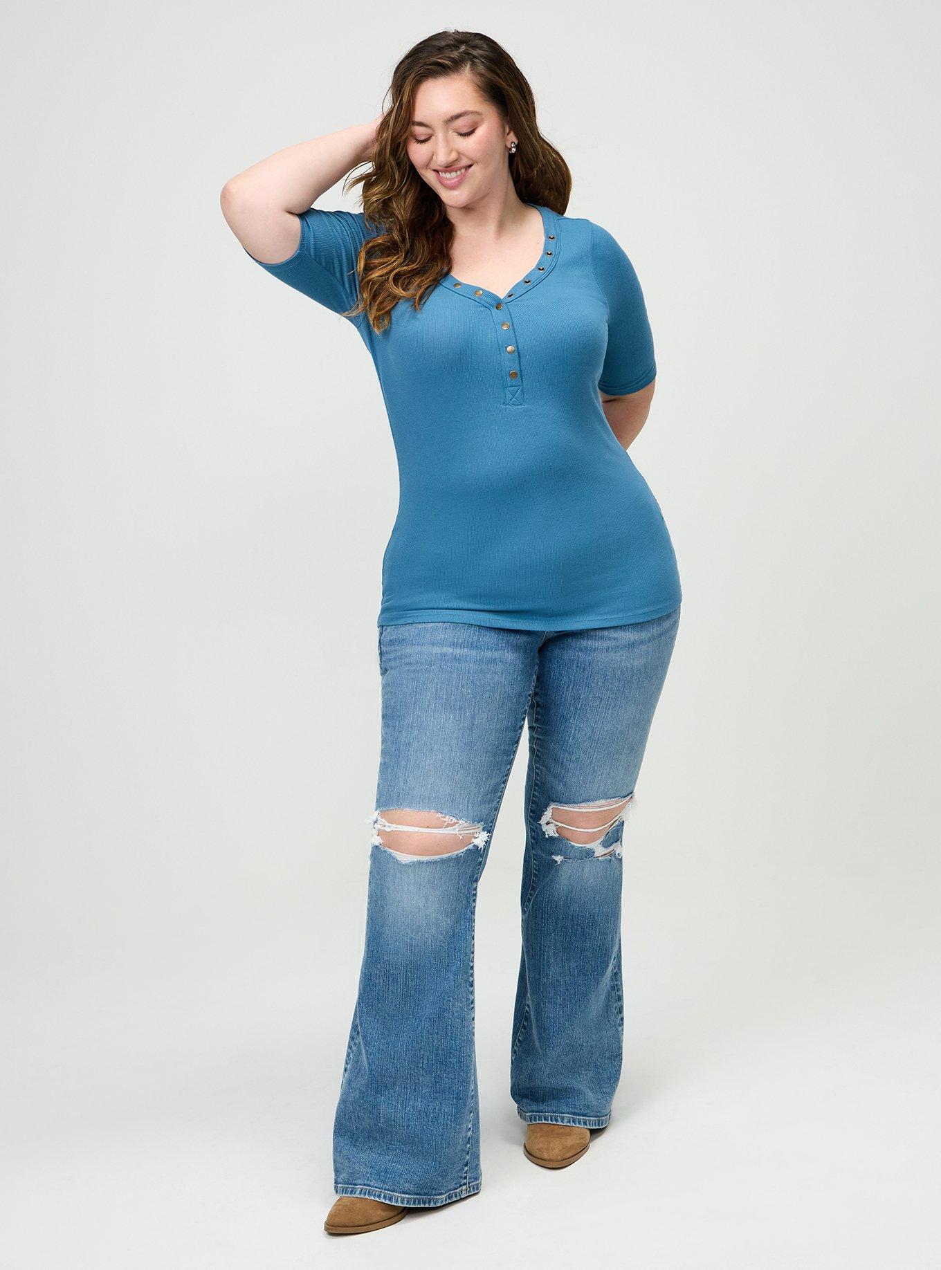 Cotton Modal Rib Curved Henley Top, STELLAR, alternate