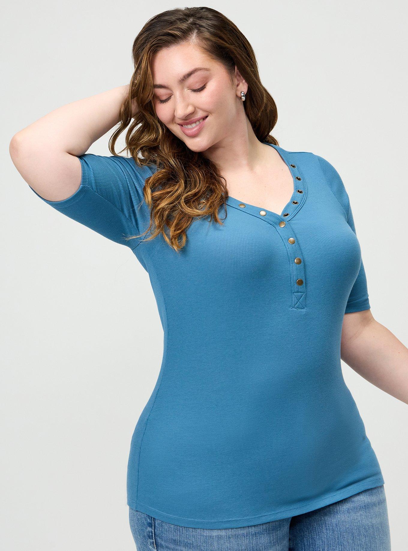 Cotton Modal Rib Curved Henley Top, STELLAR, alternate