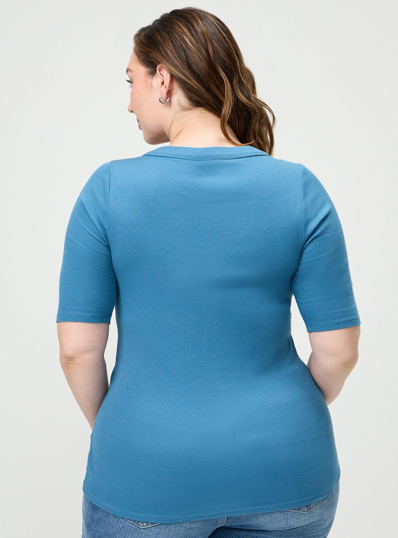 Cotton Modal Rib Curved Henley Top, STELLAR, alternate