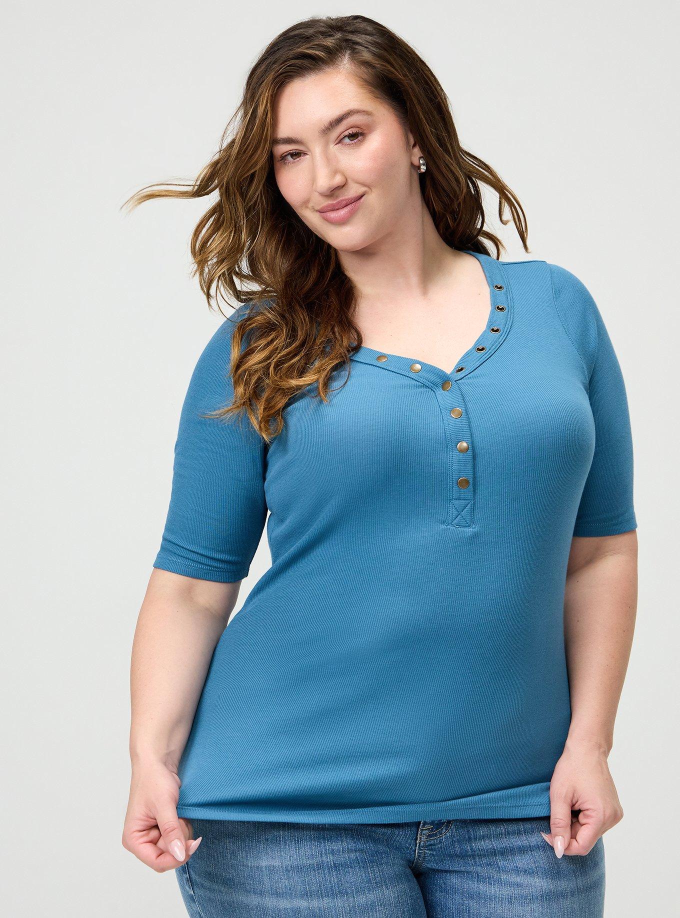 Cotton Modal Rib Curved Henley Top, STELLAR, alternate