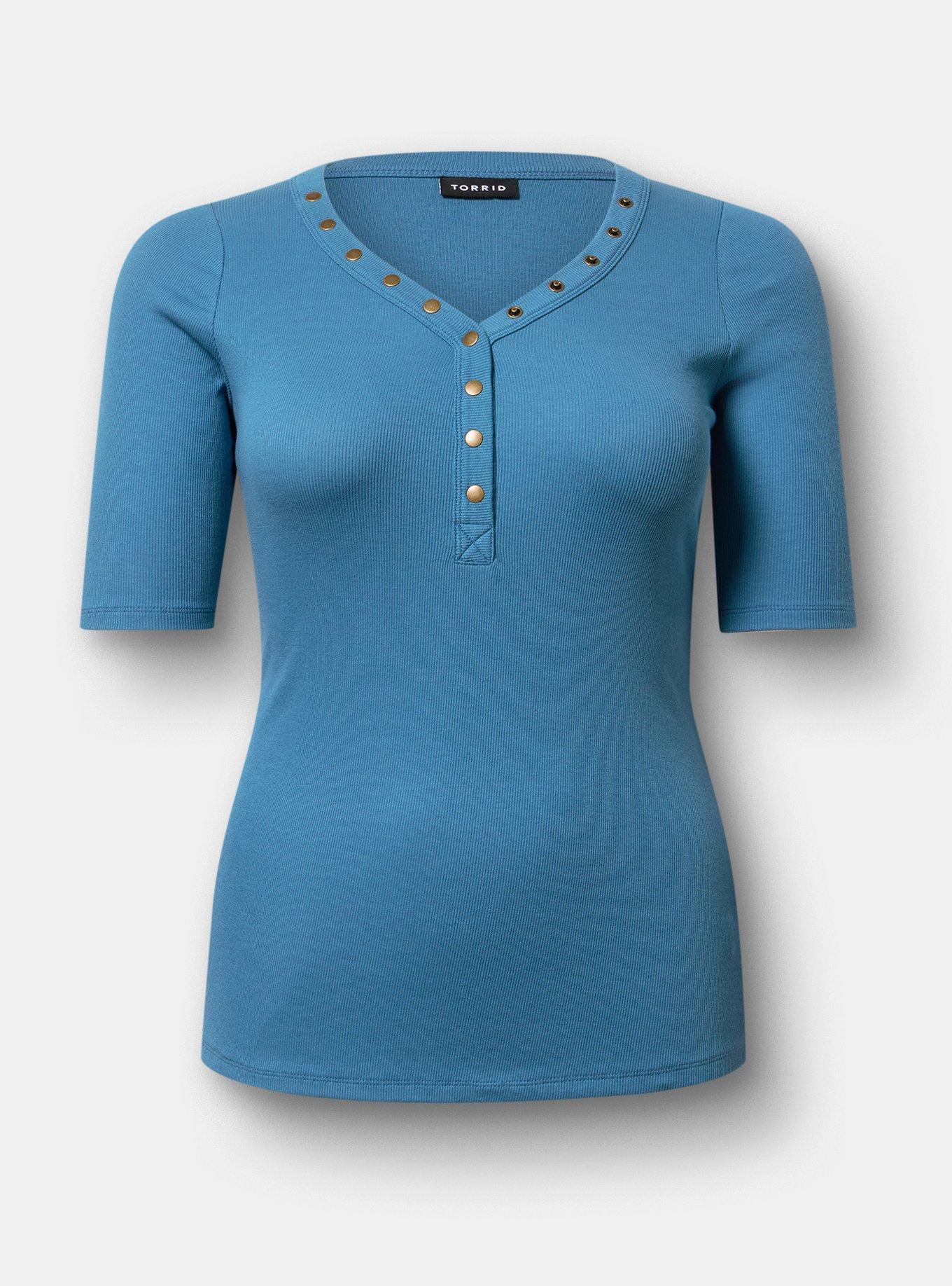 Cotton Modal Rib Curved Henley Top, STELLAR, hi-res
