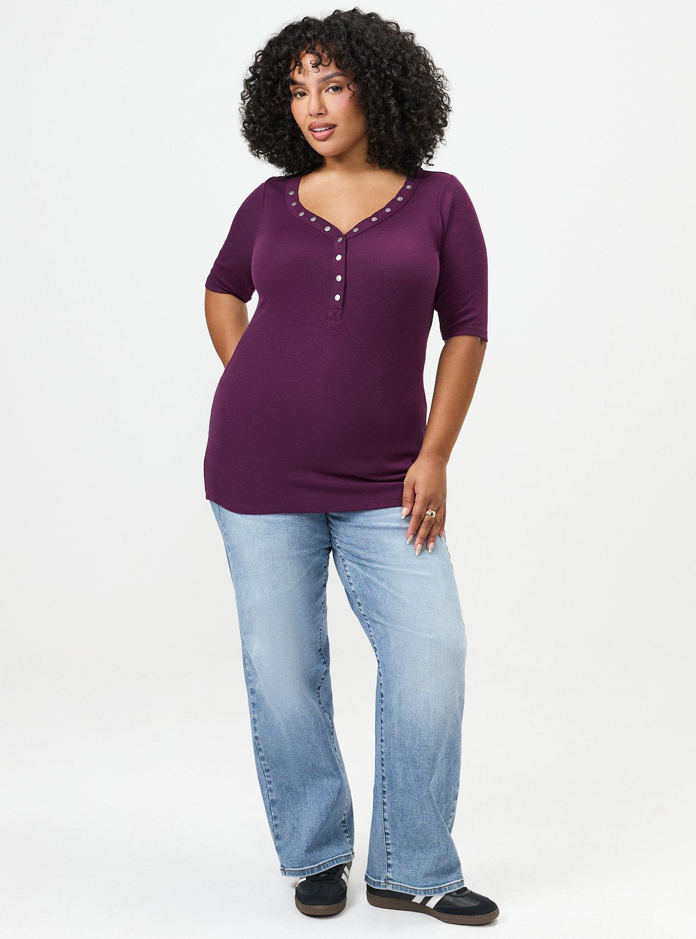 Cotton Modal Rib Curved Henley Top, WINTER BLOOM, alternate
