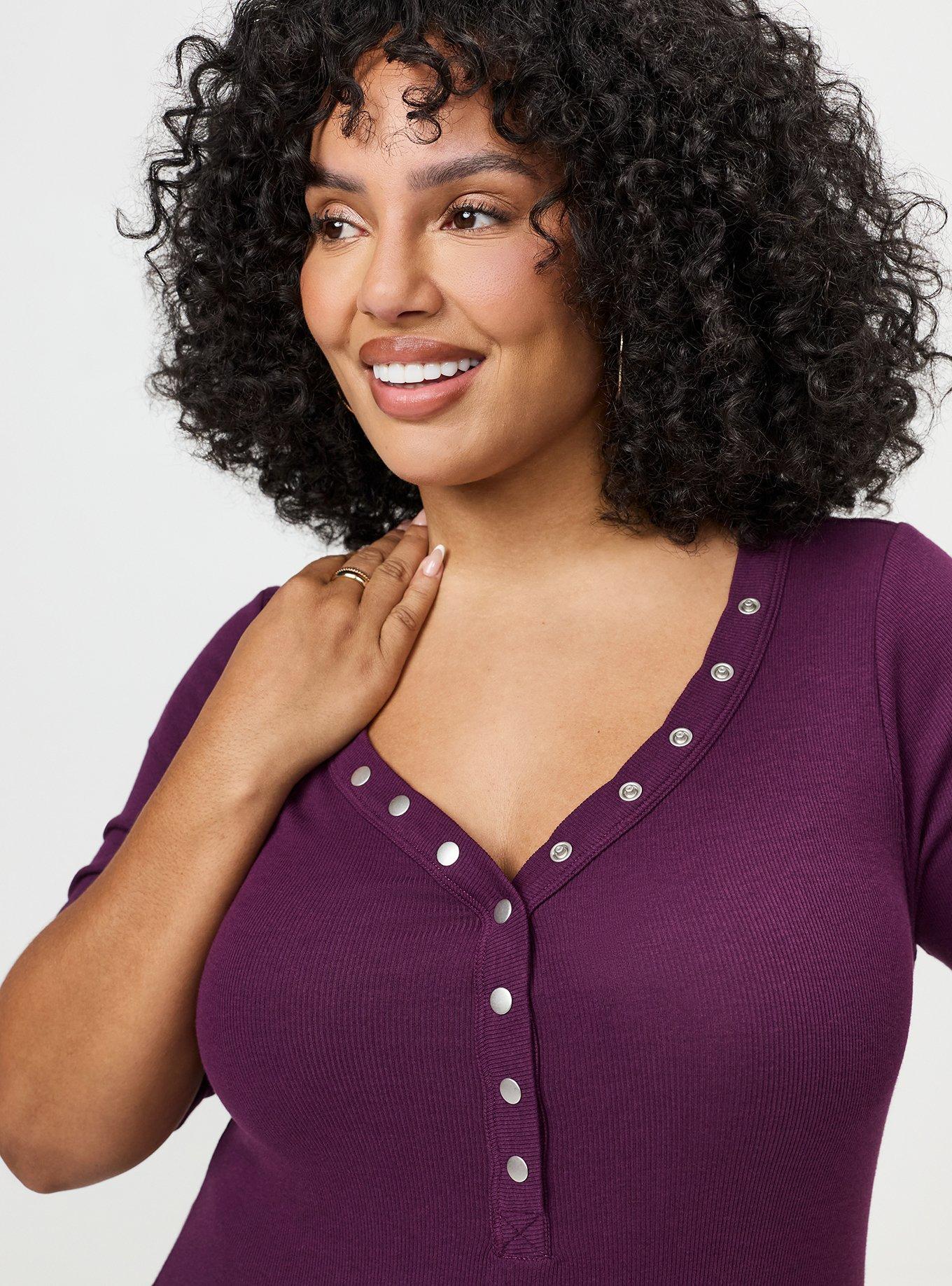 Cotton Modal Rib Curved Henley Top, WINTER BLOOM, alternate