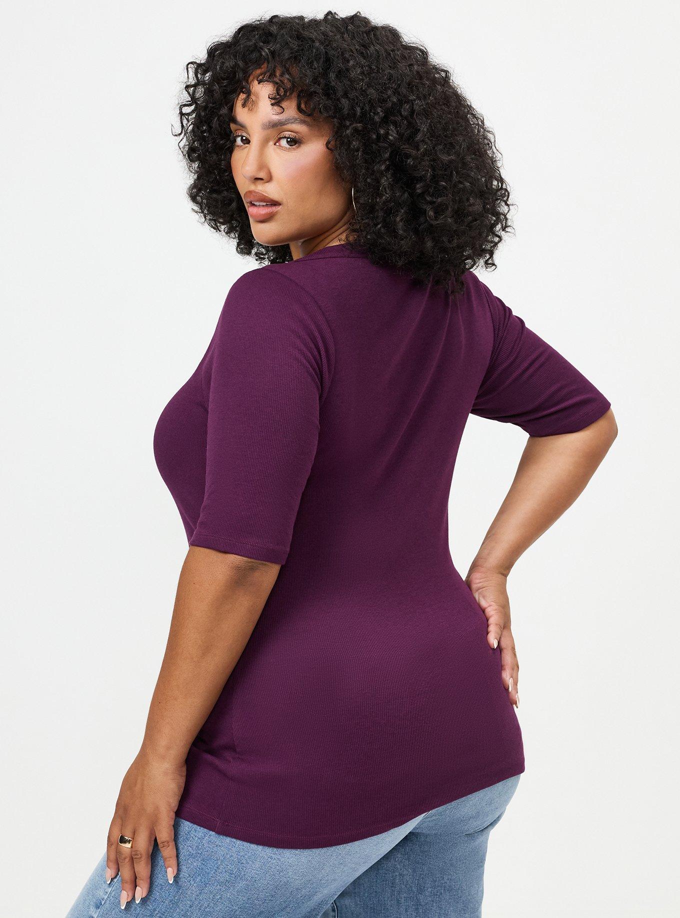 Cotton Modal Rib Curved Henley Top, WINTER BLOOM, alternate