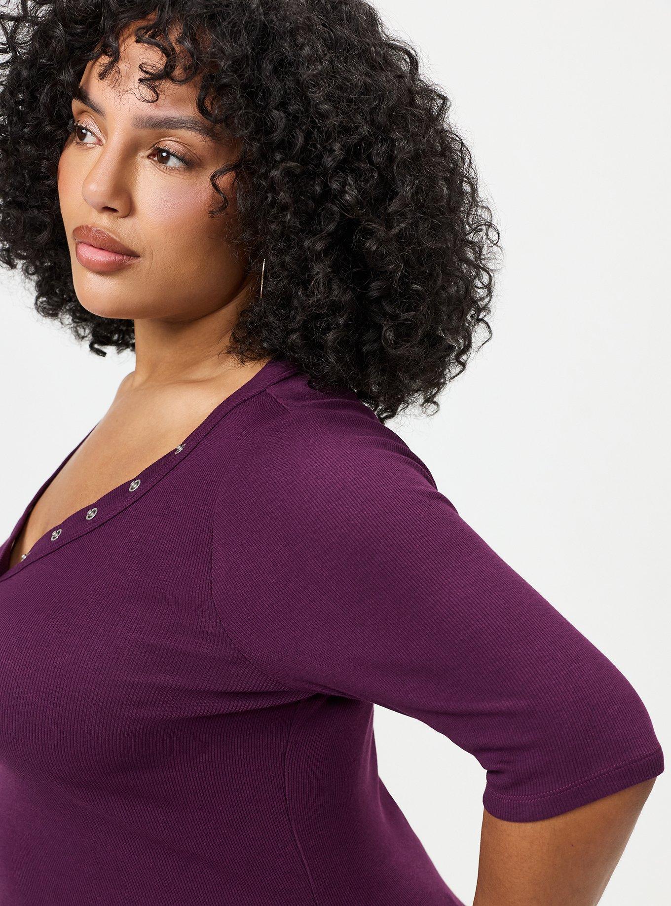 Cotton Modal Rib Curved Henley Top, WINTER BLOOM, alternate