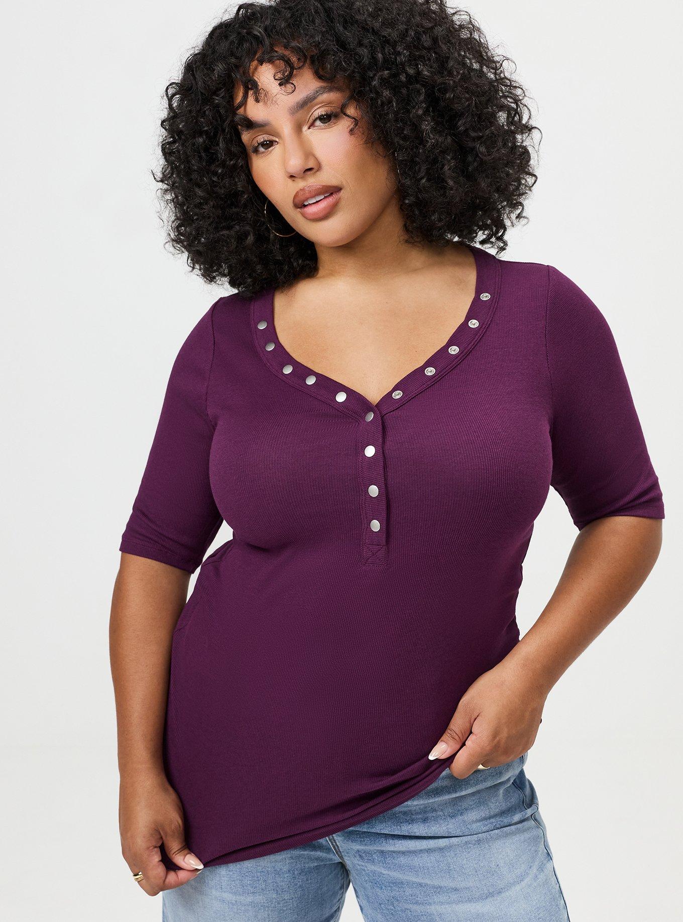 Cotton Modal Rib Curved Henley Top, WINTER BLOOM, alternate