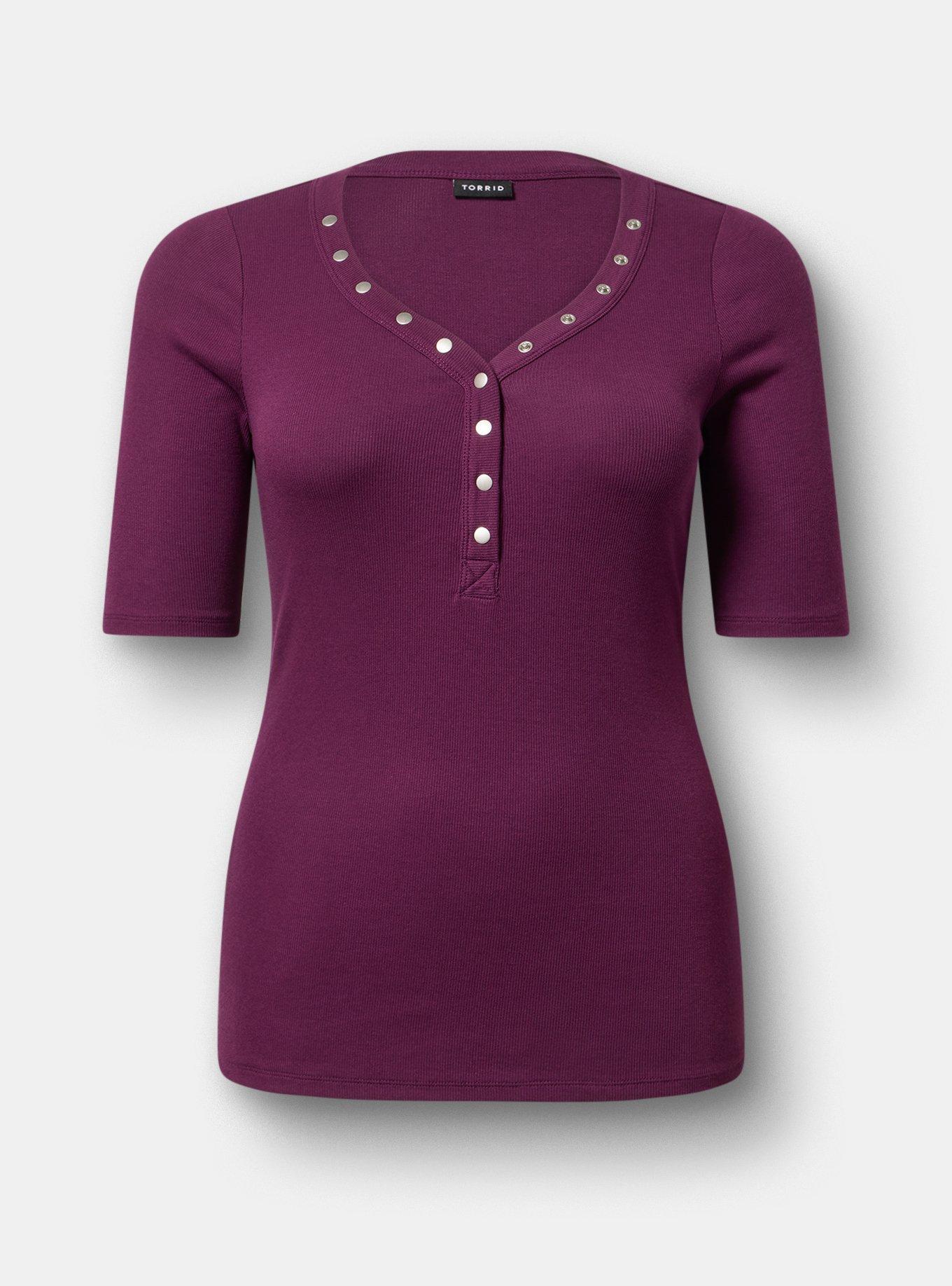 Cotton Modal Rib Curved Henley Top, WINTER BLOOM, hi-res