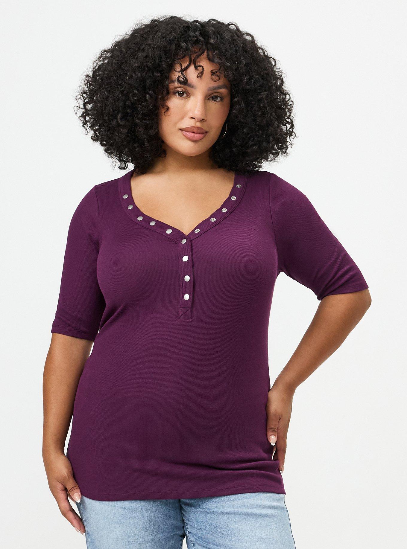 Cotton Modal Rib Curved Henley Top, WINTER BLOOM, hi-res