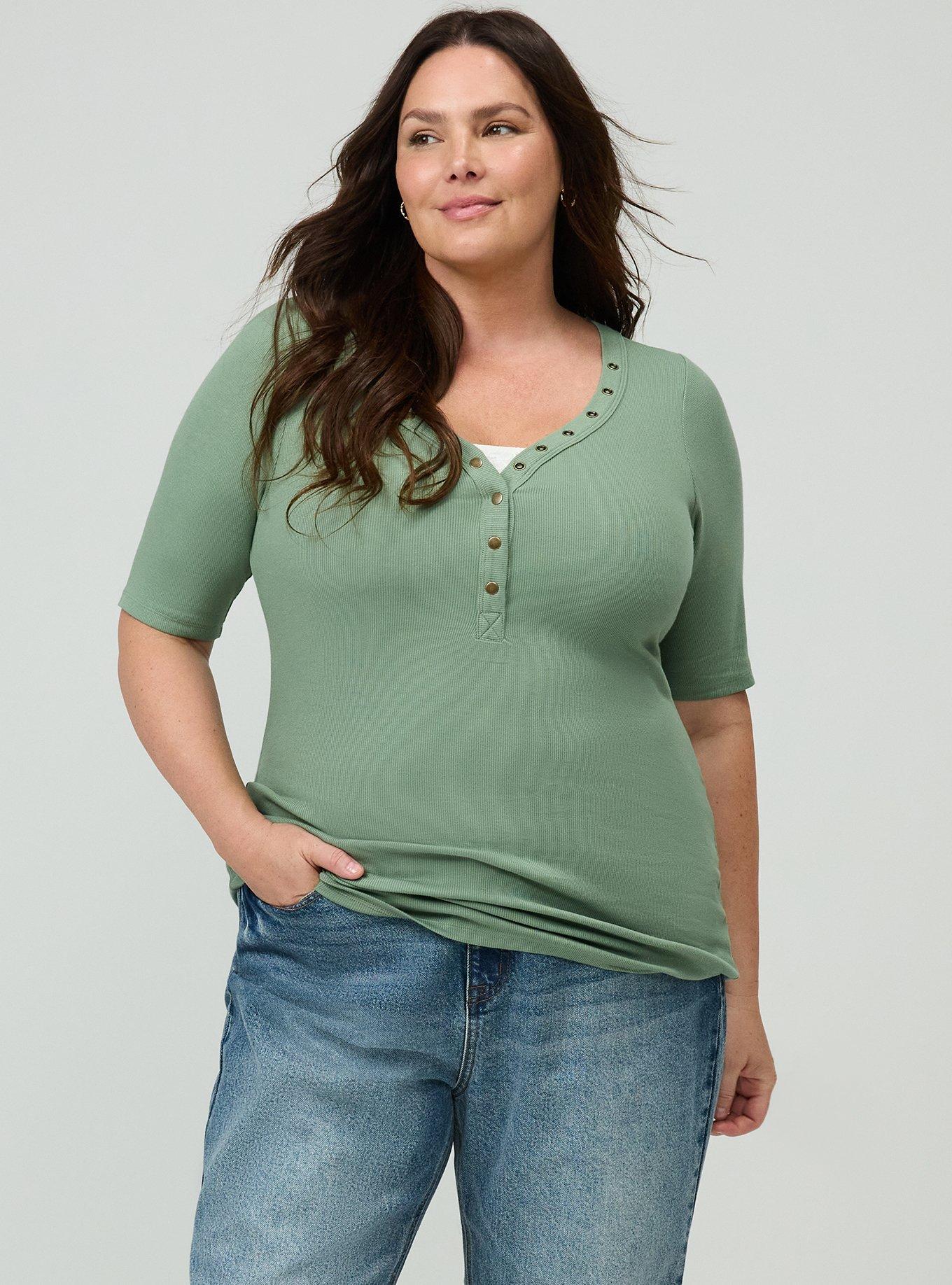 Cotton Modal Rib Curved Henley Top, HEDGE GREEN, alternate