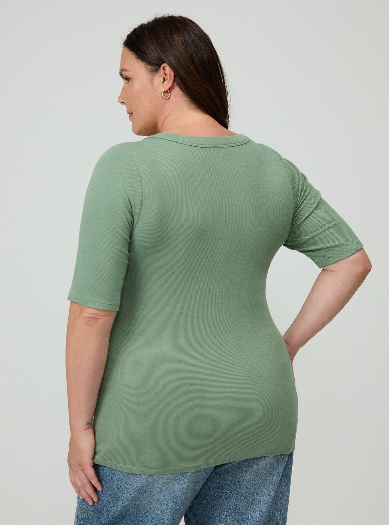 Cotton Modal Rib Curved Henley Top, HEDGE GREEN, alternate