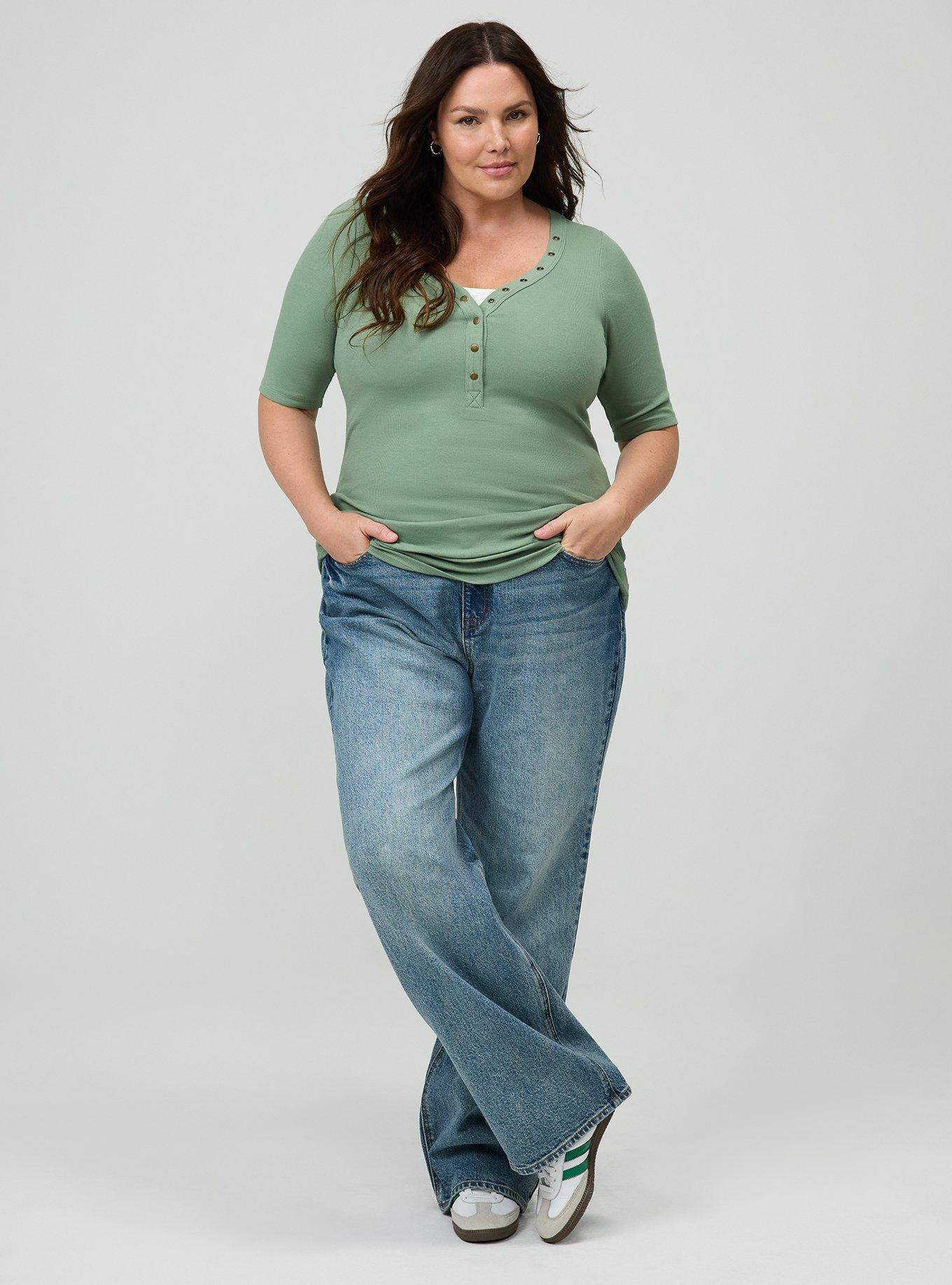 Cotton Modal Rib Curved Henley Top, HEDGE GREEN, alternate