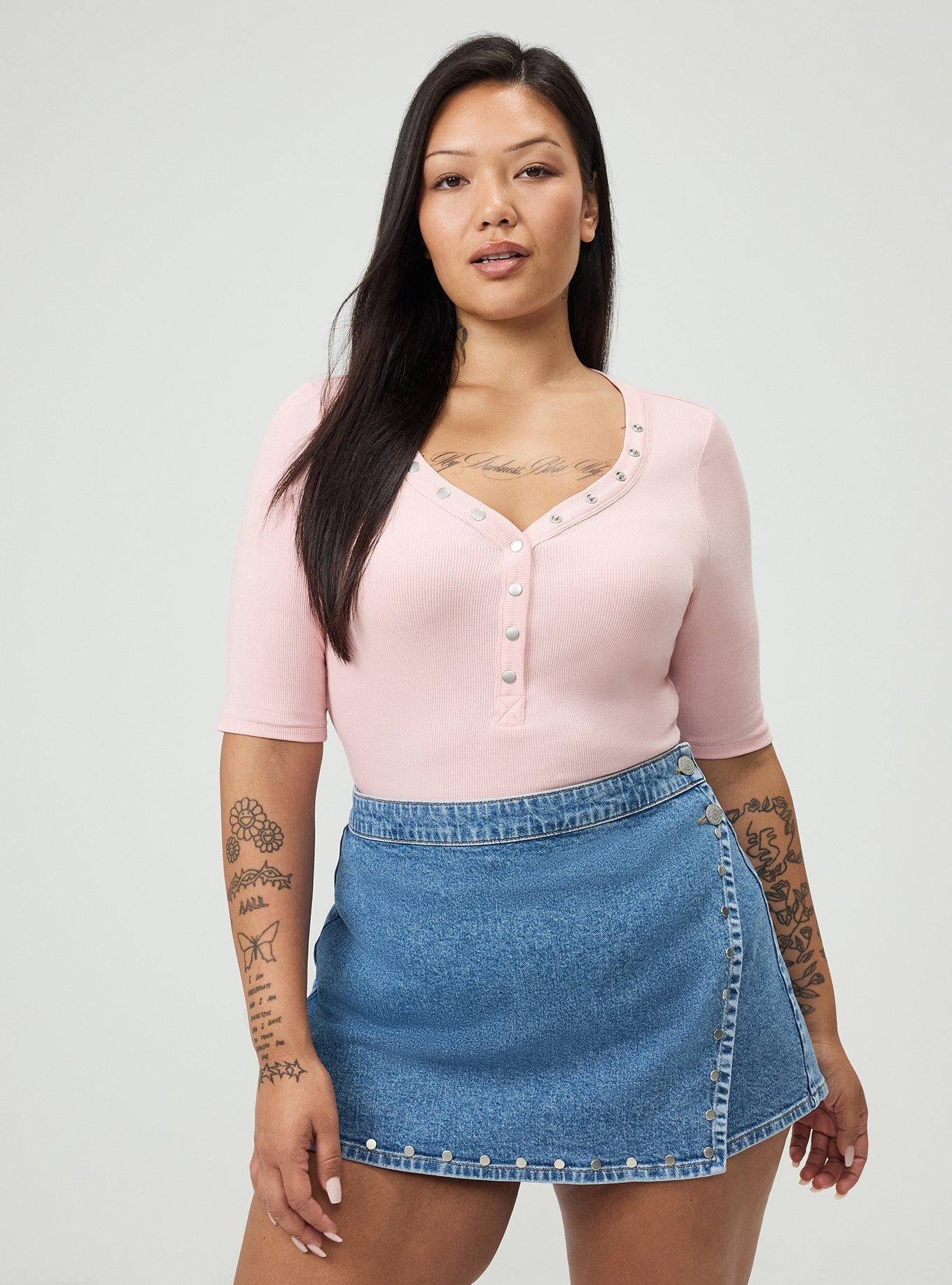 Cotton Modal Rib Curved Henley Top, SILVER PINK, alternate