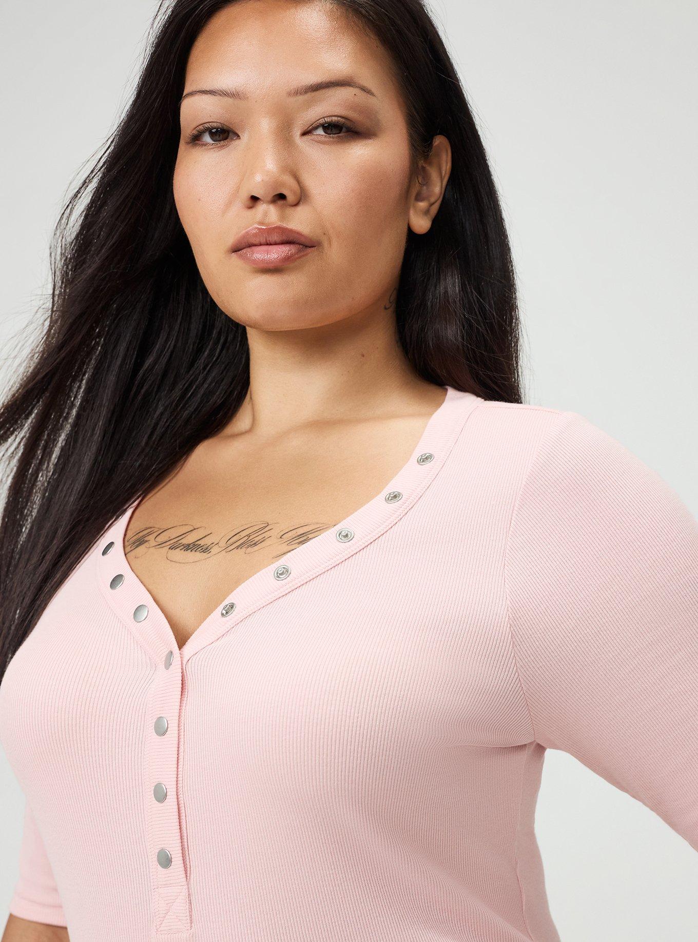 Cotton Modal Rib Curved Henley Top, SILVER PINK, alternate