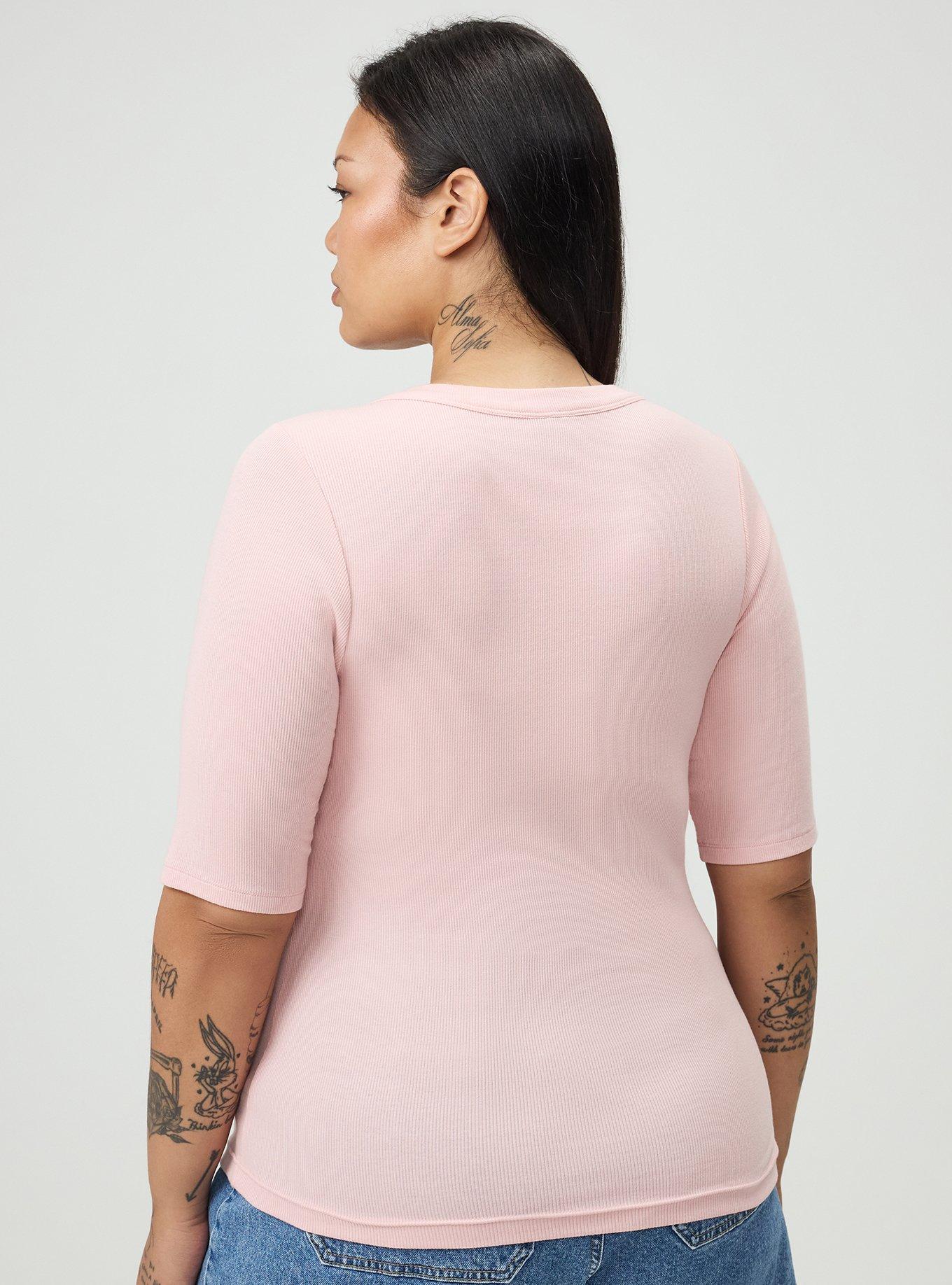 Cotton Modal Rib Curved Henley Top, SILVER PINK, alternate