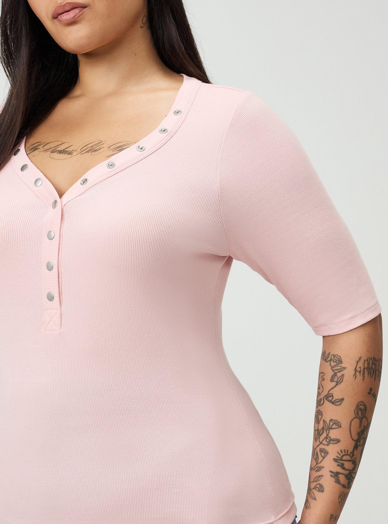 Cotton Modal Rib Curved Henley Top, SILVER PINK, alternate