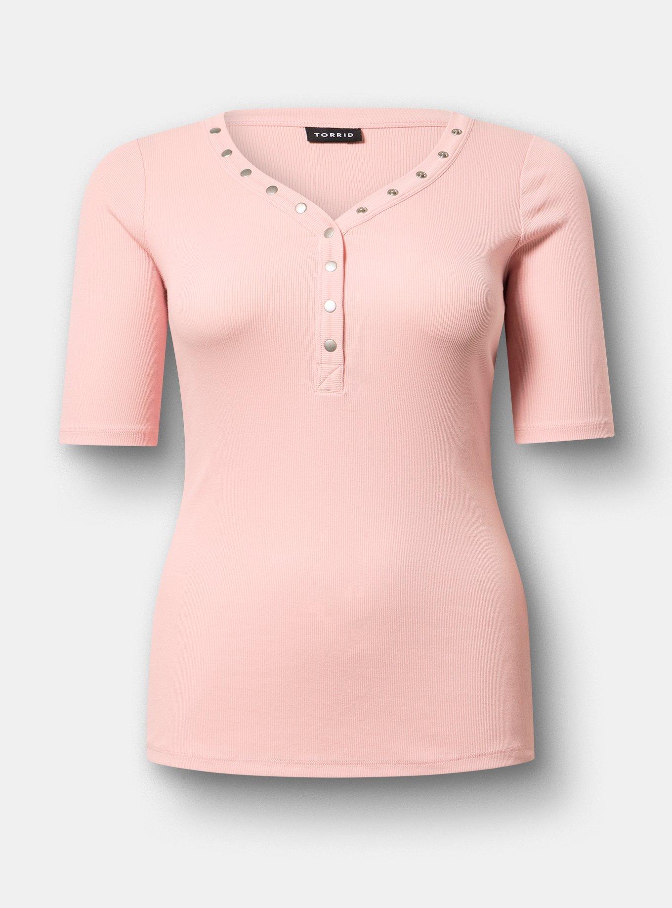 Cotton Modal Rib Curved Henley Top, SILVER PINK, hi-res