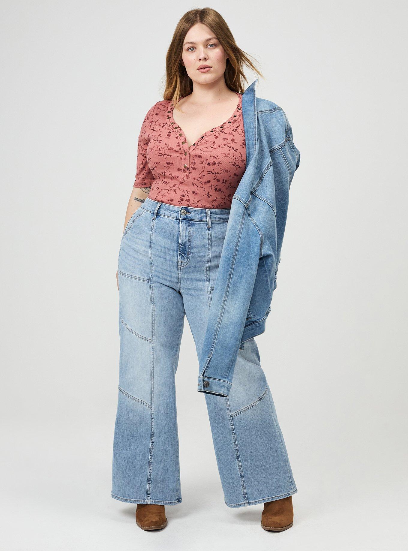 Cotton Modal Rib Curved Henley Top, JEAN VINE FLORAL CORAL, alternate