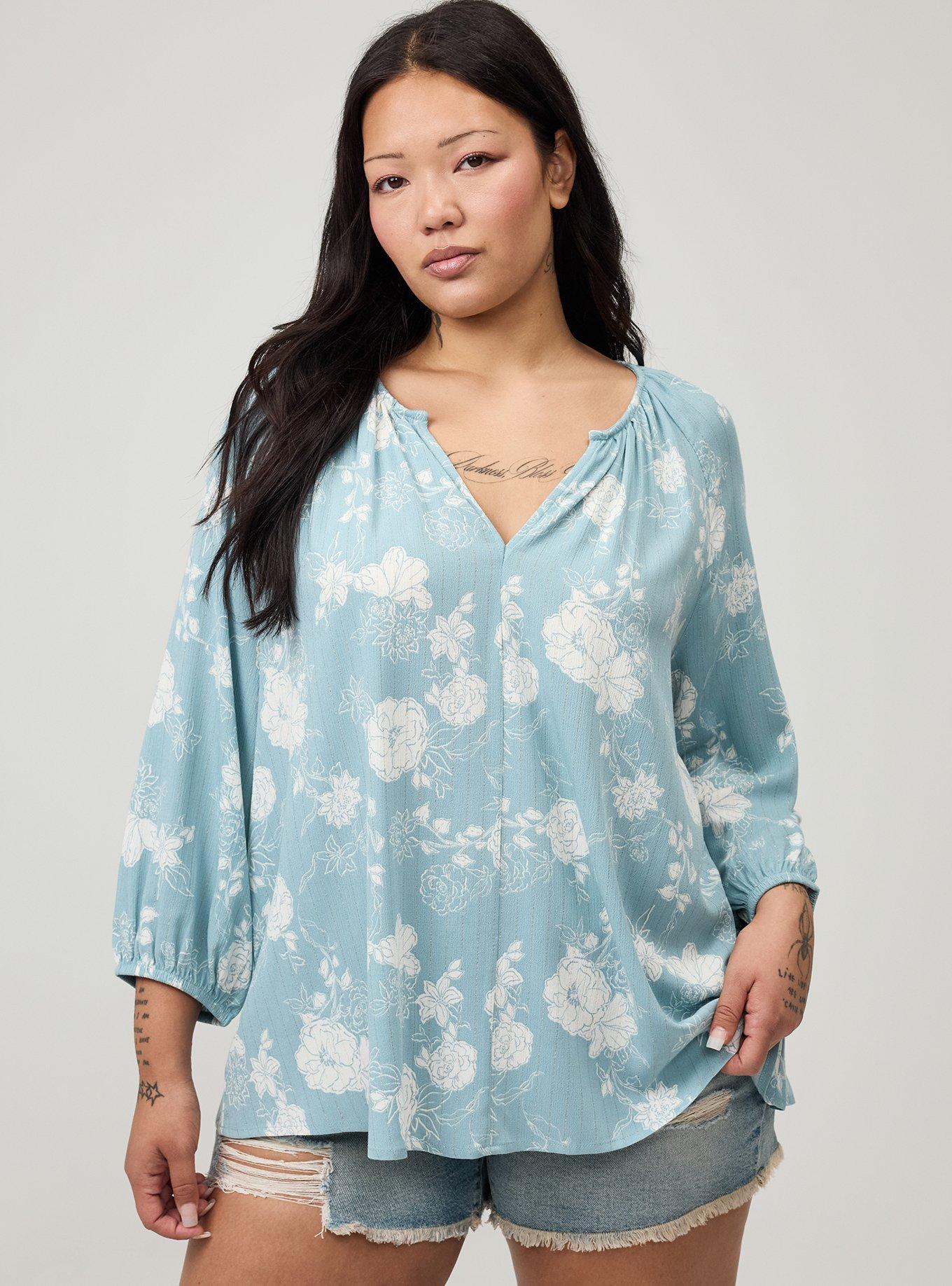 Crinkle Gauze Raglan Top, SUZY FLORAL MINT, hi-res