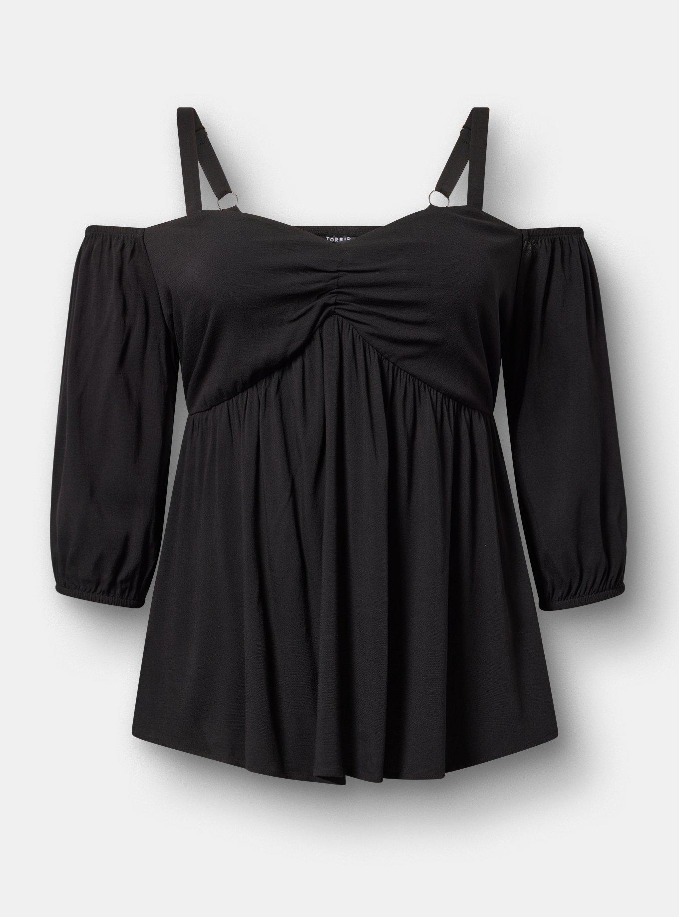 Cold Shoulder Babydoll, DEEP BLACK, flat