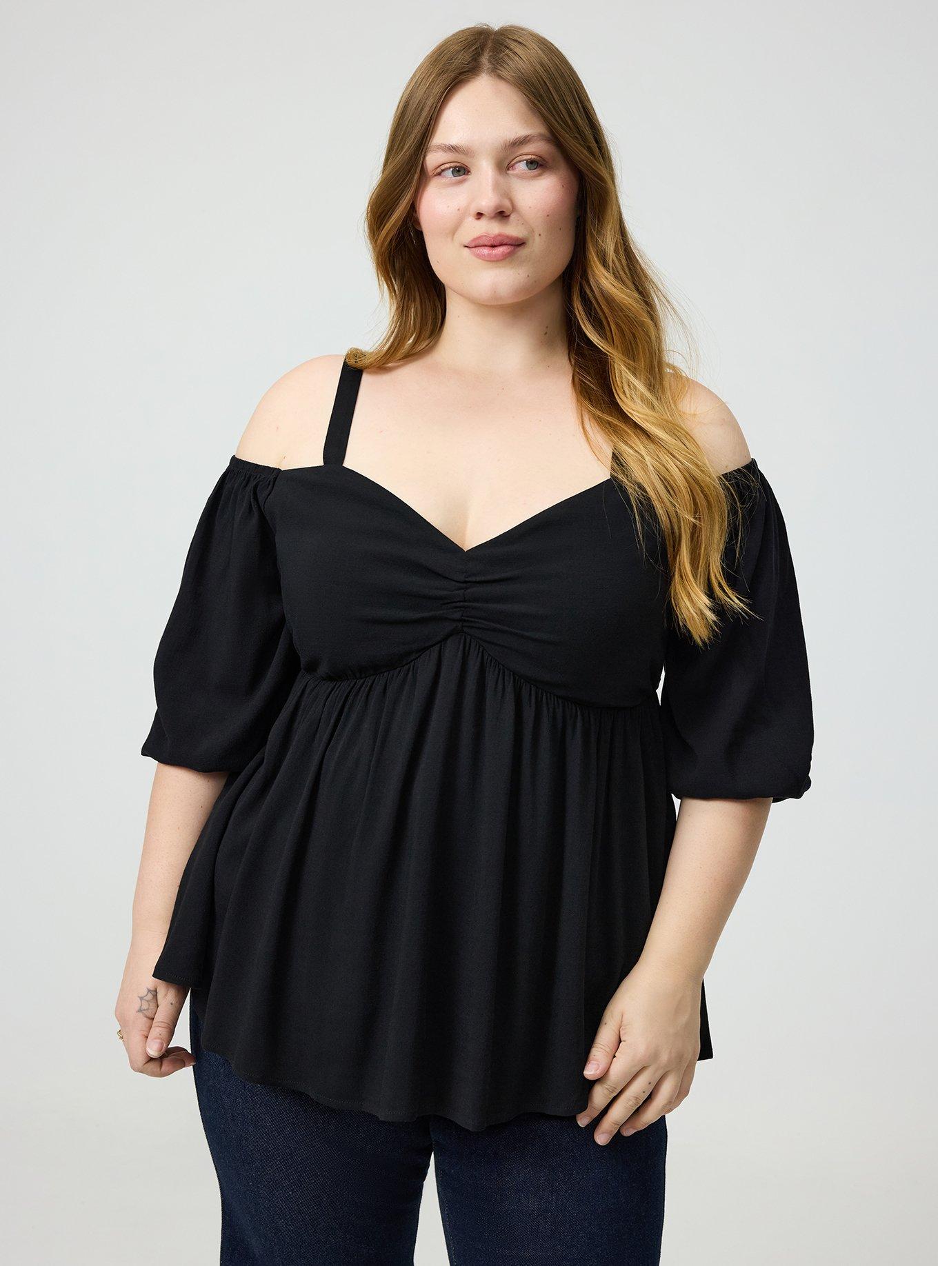 Cold Shoulder Babydoll, DEEP BLACK, hi-res