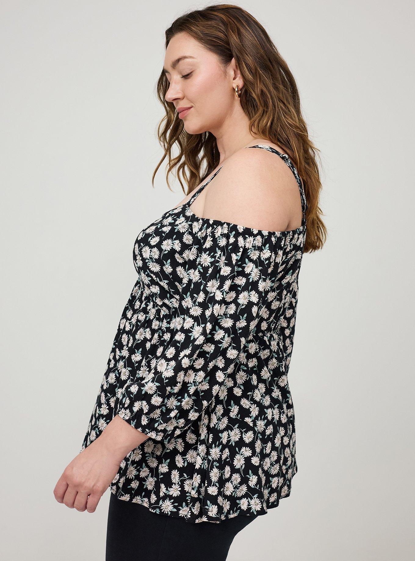 Cold Shoulder Babydoll, CUTE DAISY DITSY FLORAL BLACK, alternate