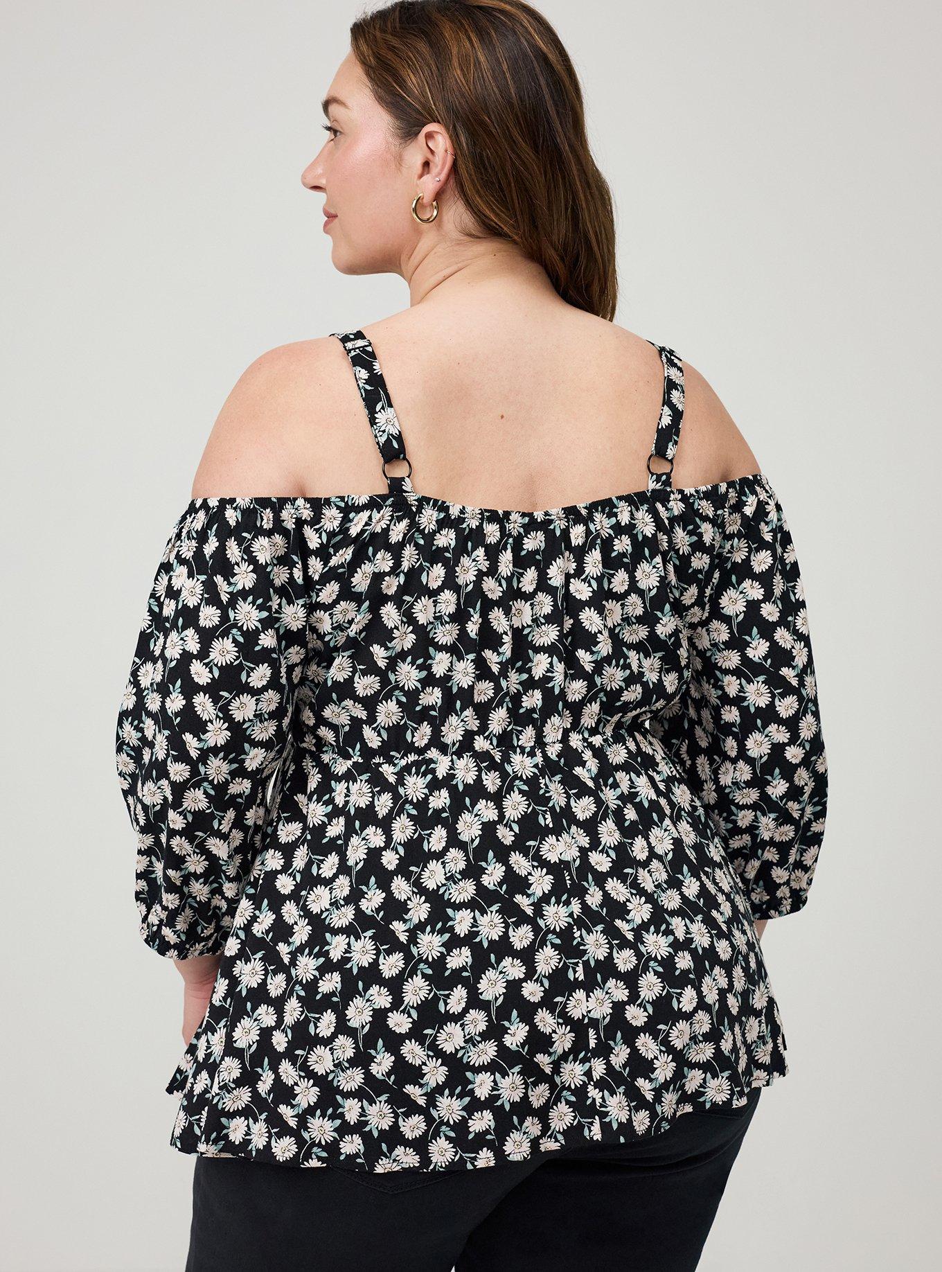 Cold Shoulder Babydoll, CUTE DAISY DITSY FLORAL BLACK, alternate