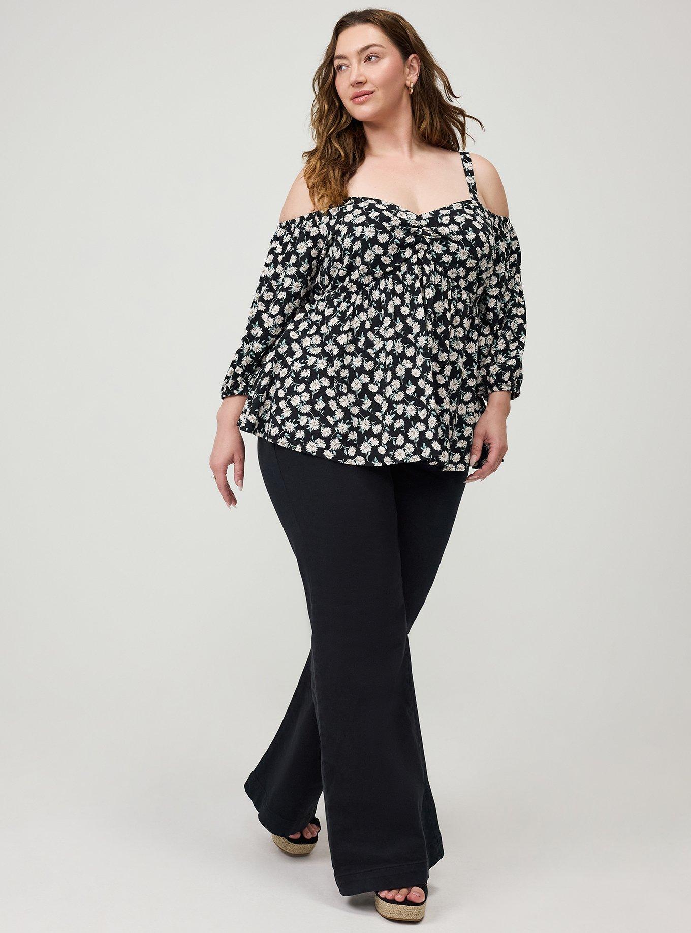 Cold Shoulder Babydoll, CUTE DAISY DITSY FLORAL BLACK, alternate
