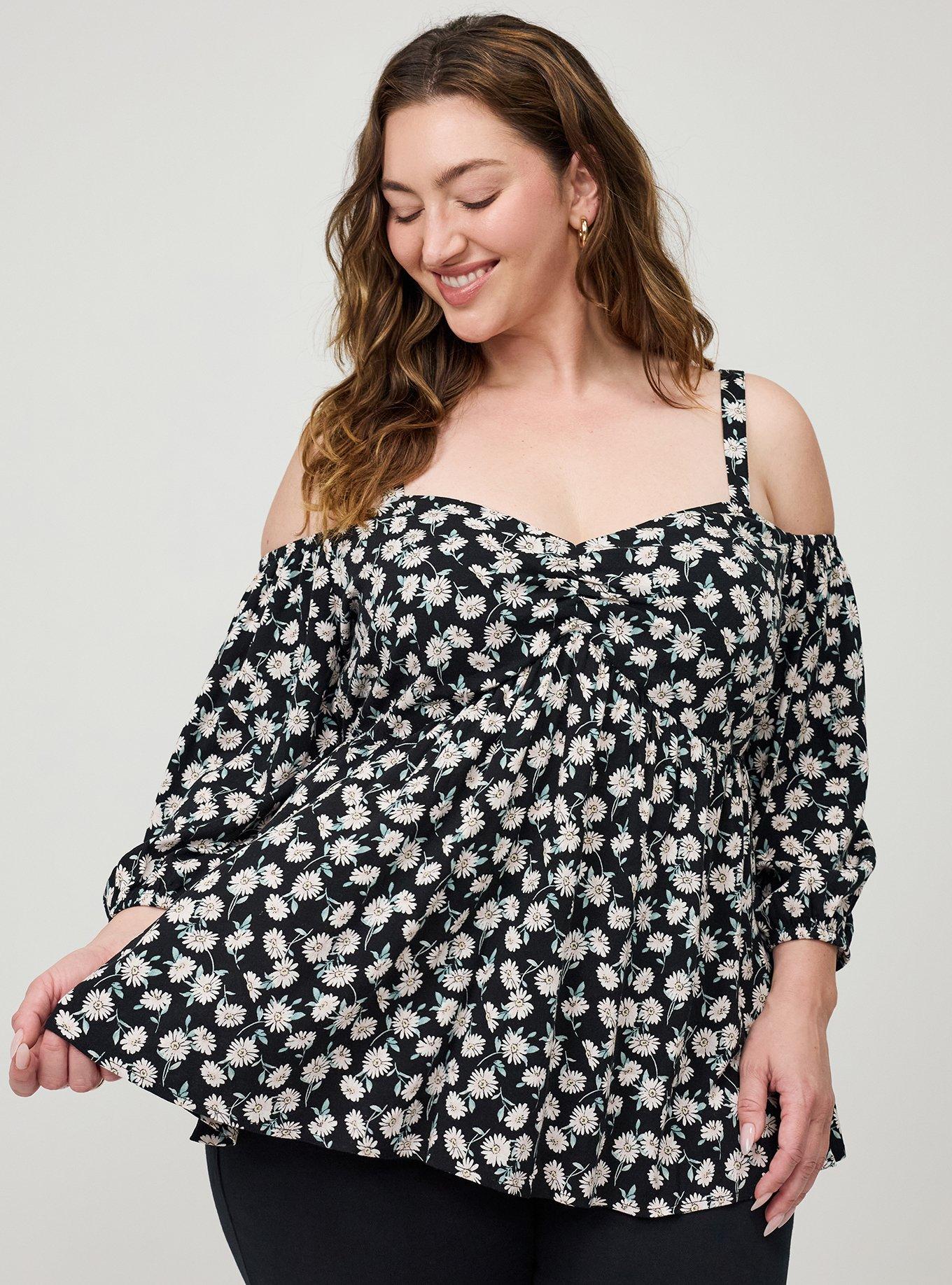 Cold Shoulder Babydoll, CUTE DAISY DITSY FLORAL BLACK, hi-res