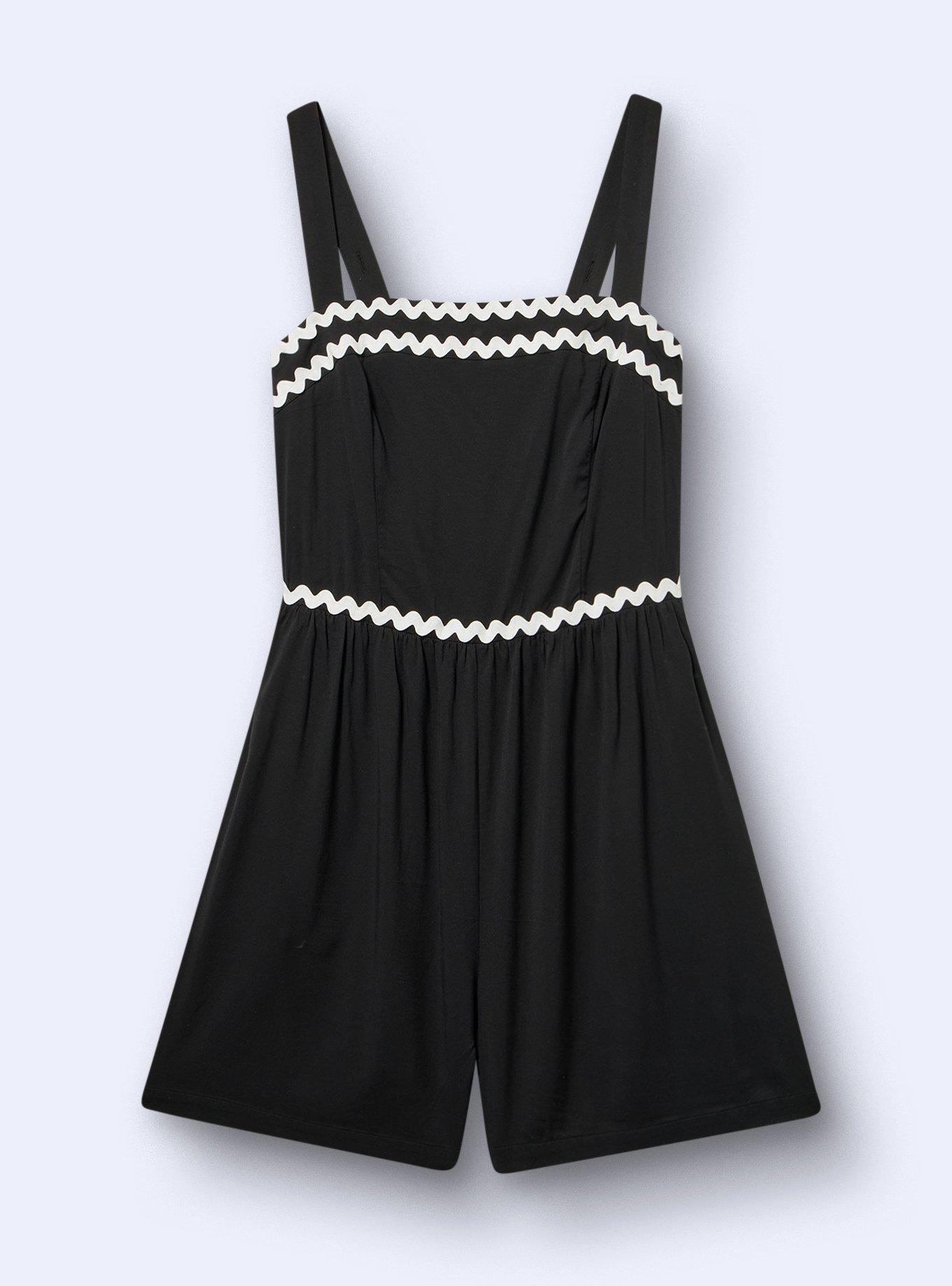 Belle Isle Smocked Romper, DEEP BLACK, flat