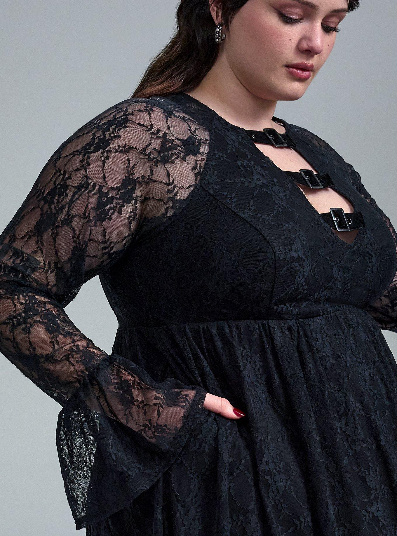 Plus Size Nightfall Buckle Detail Mini Dress, DEEP BLACK, alternate