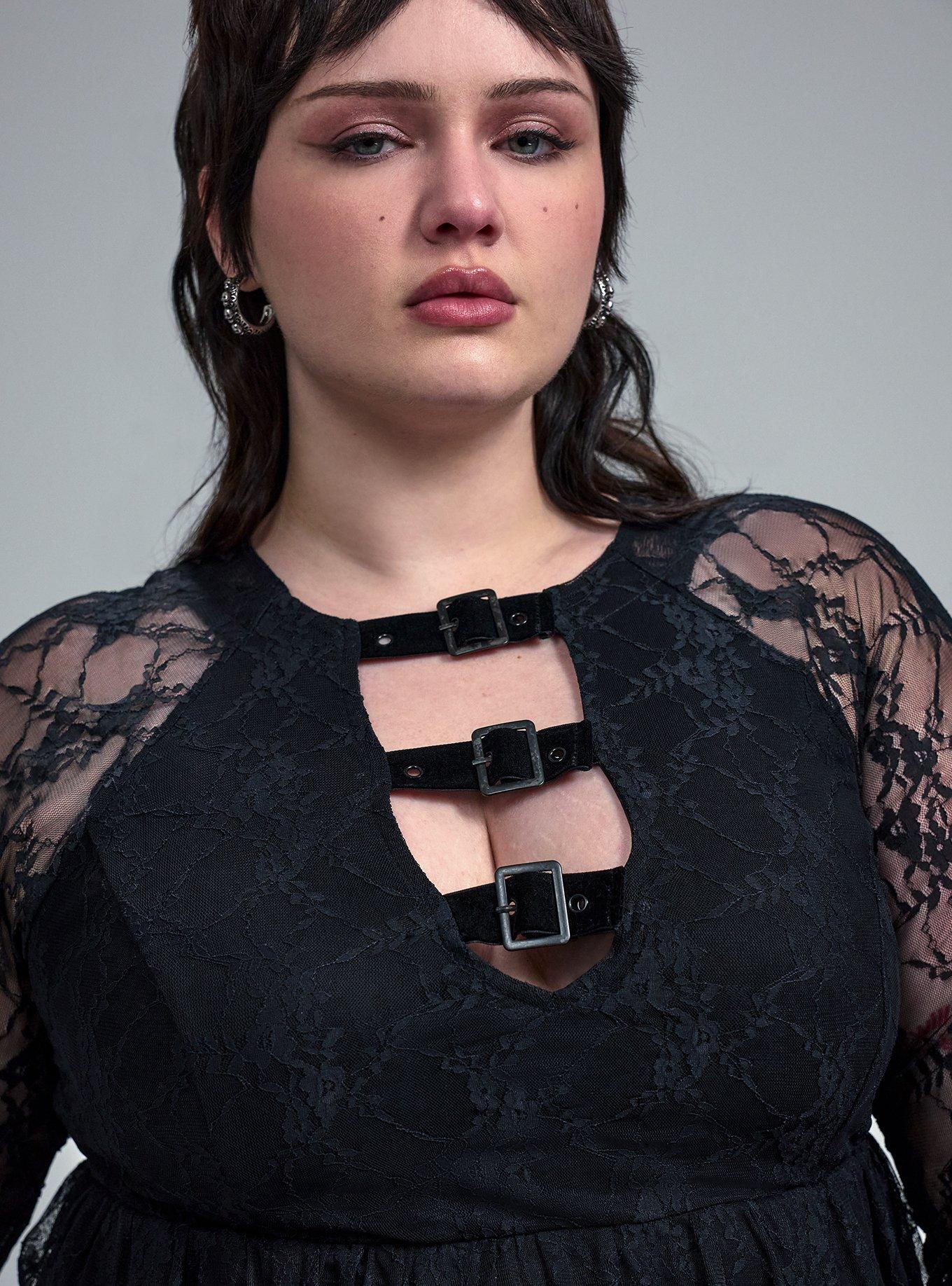 Plus Size Nightfall Buckle Detail Mini Dress, DEEP BLACK, alternate