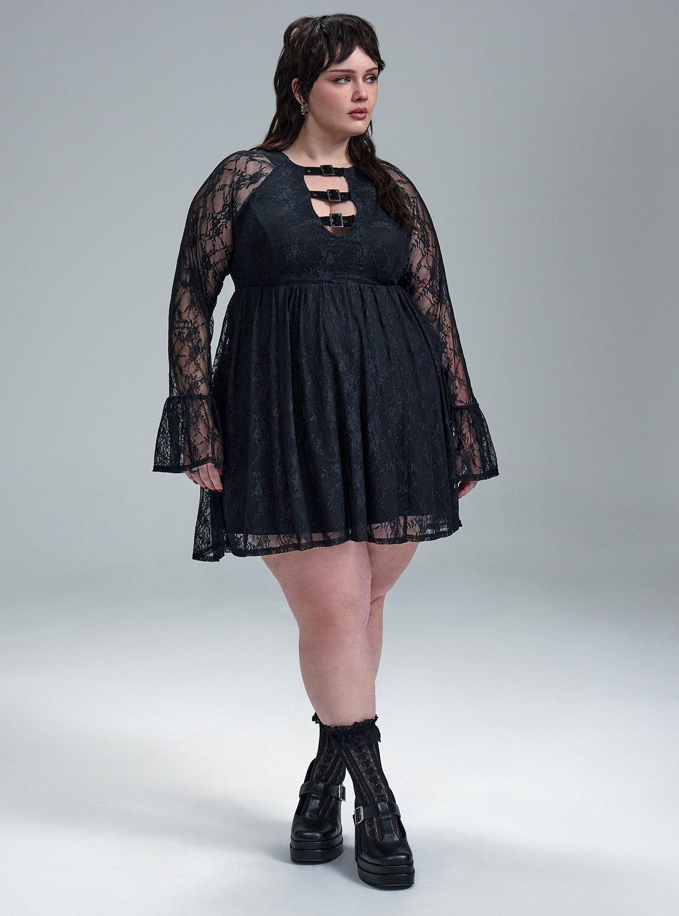 Plus Size Nightfall Buckle Detail Mini Dress, DEEP BLACK, alternate