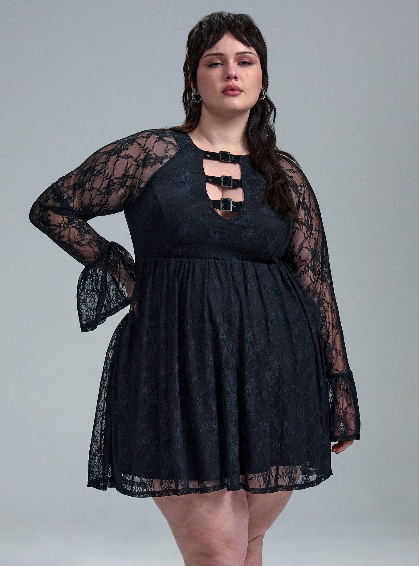 Plus Size Nightfall Buckle Detail Mini Dress, DEEP BLACK, hi-res