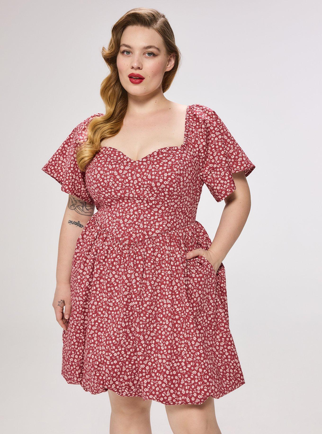 Plus Size Retro Chic Puff Sleeve Mini Dress, SHINE DITSY FLORAL BEET, alternate