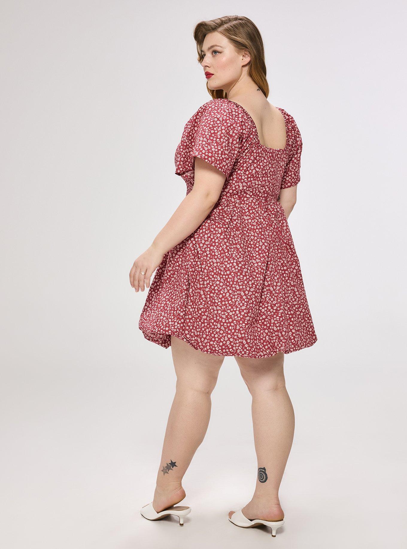 Plus Size Retro Chic Puff Sleeve Mini Dress, SHINE DITSY FLORAL BEET, alternate
