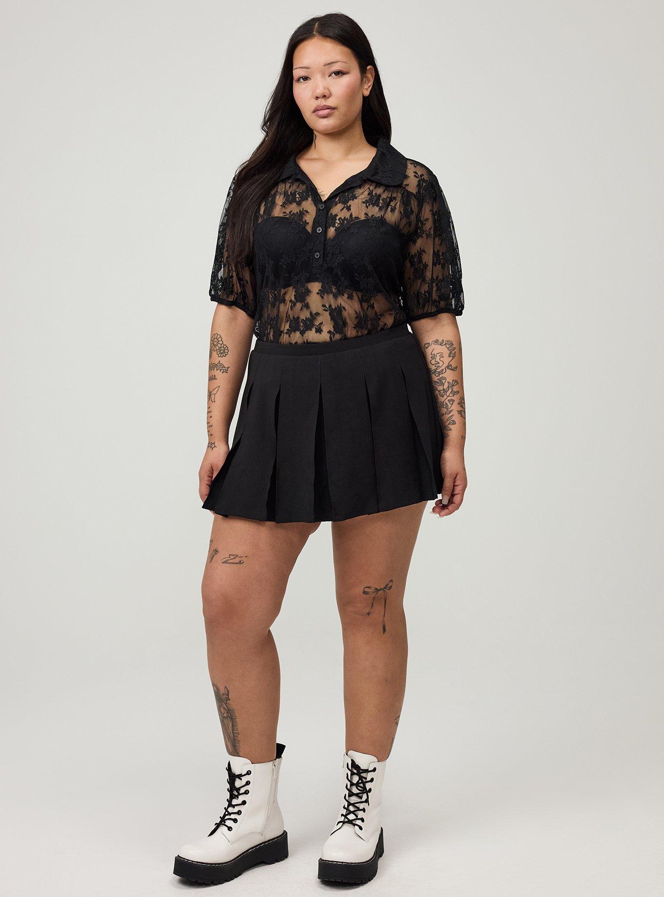 Lace Button-Up Top, DEEP BLACK, alternate