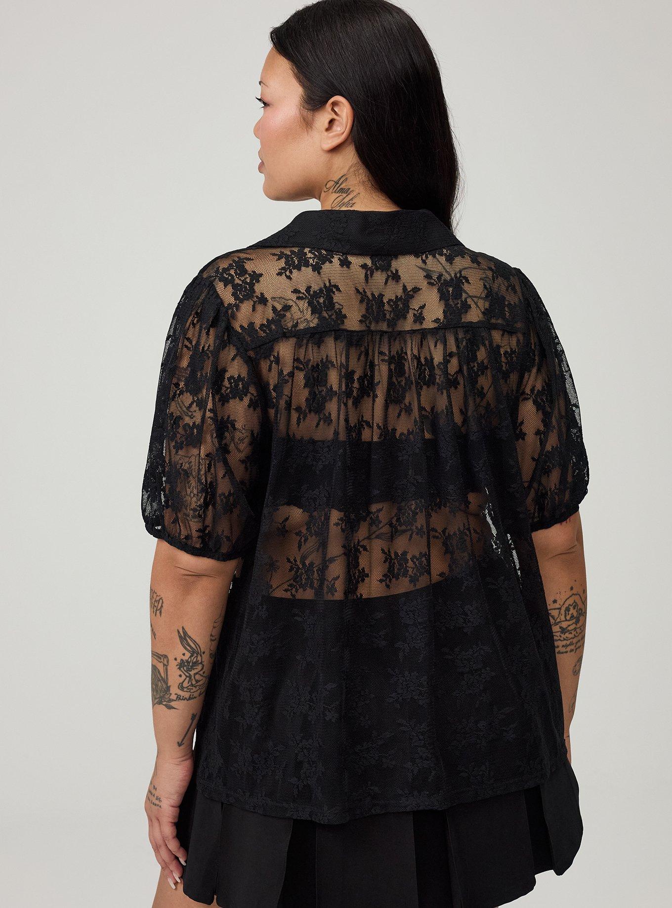 Lace Button-Up Top, DEEP BLACK, alternate