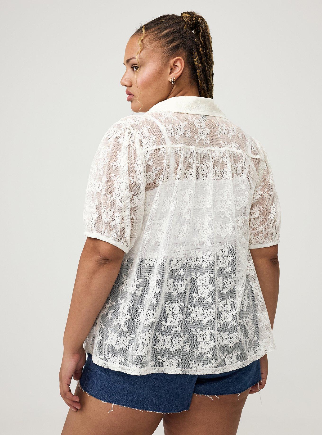 Lace Button-Up Top, WHISPER WHITE, alternate