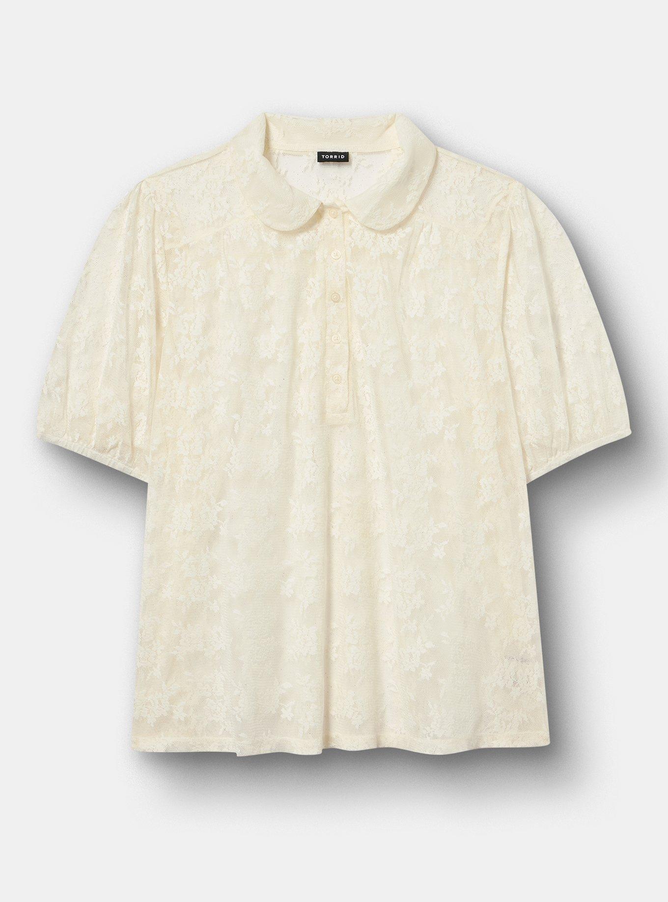Lace Button-Up Top, WHISPER WHITE, flat