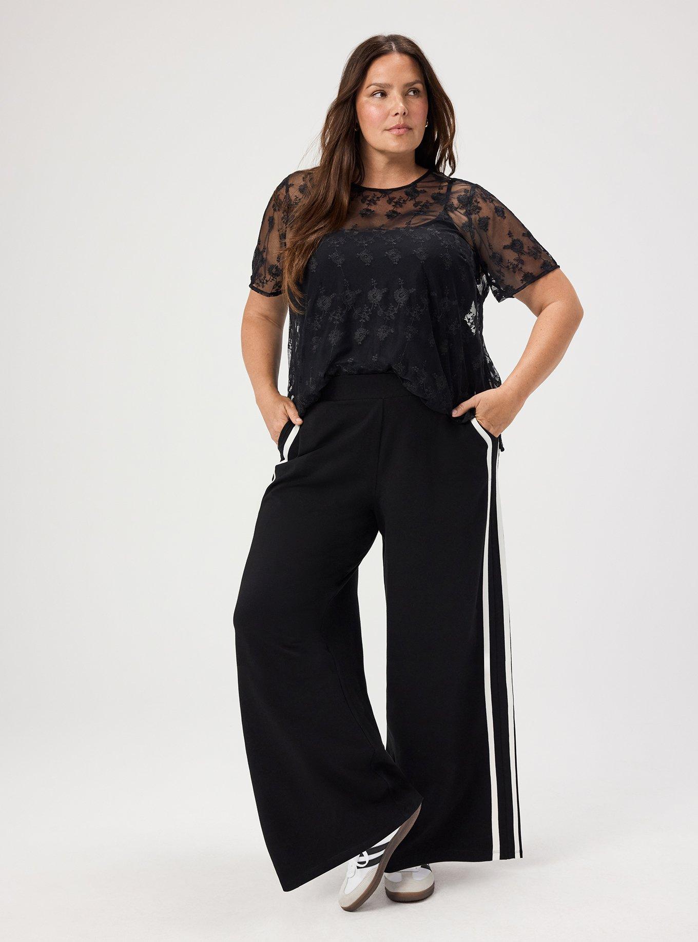 Plus Size Abbey Embroidered Mesh Top, DEEP BLACK, alternate