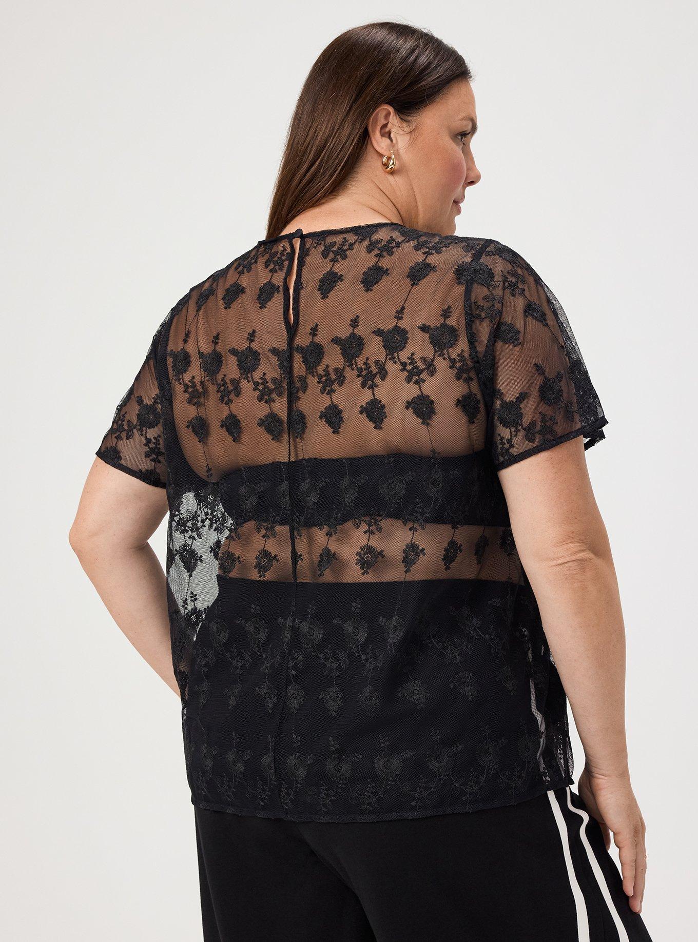 Plus Size Abbey Embroidered Mesh Top, DEEP BLACK, alternate