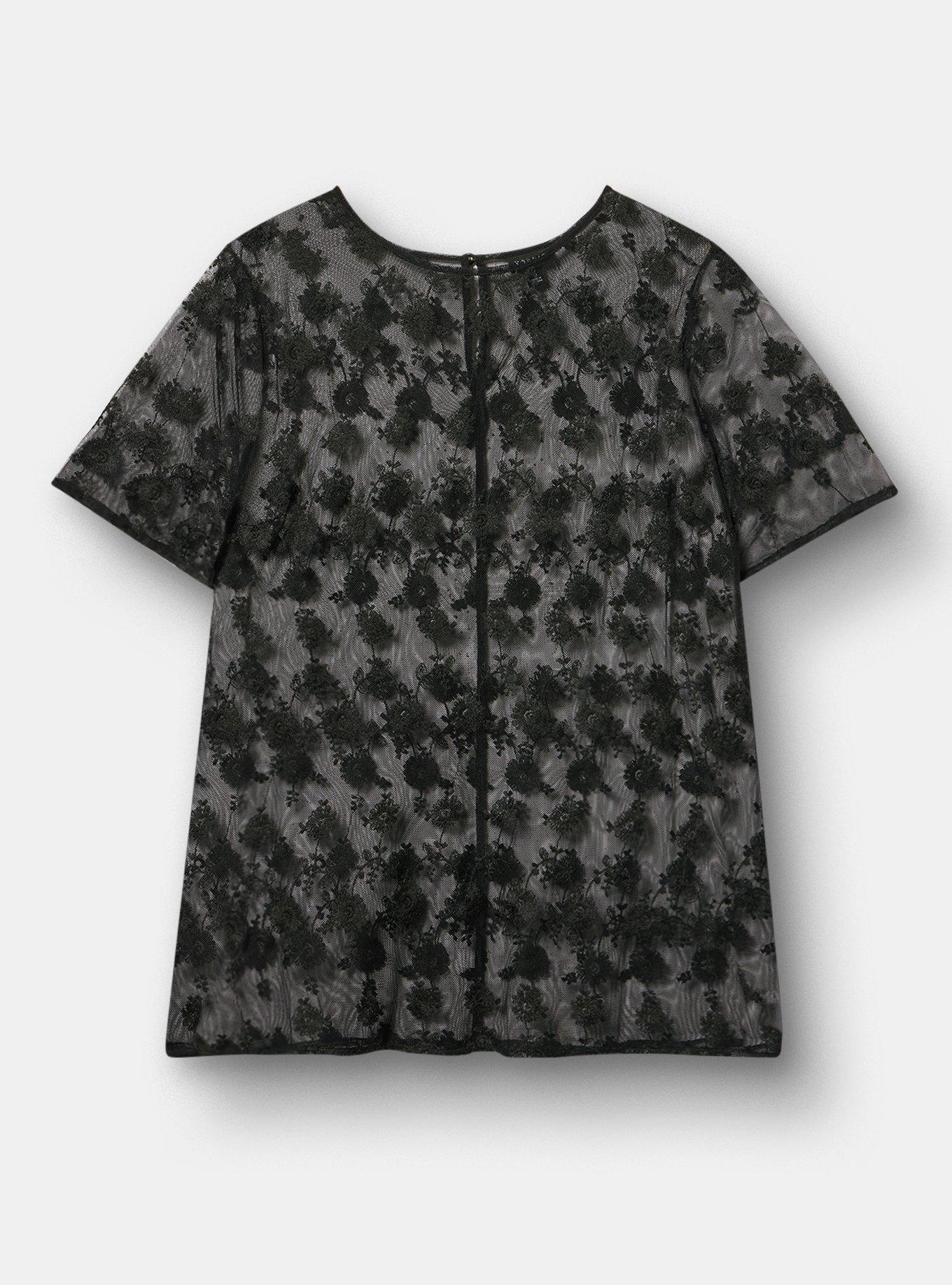 Abbey Embroidered Mesh Top, DEEP BLACK, flat